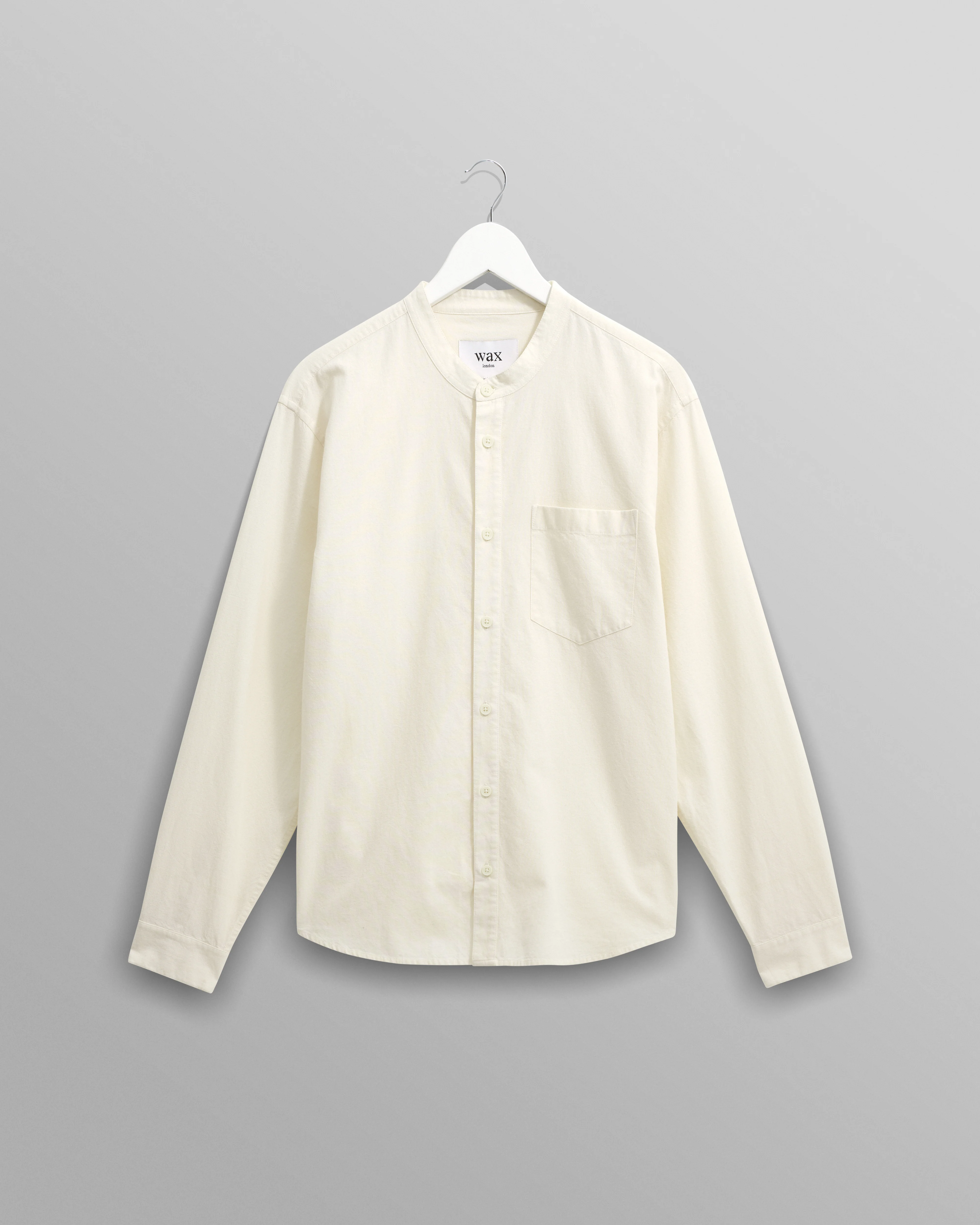 Abbot - Ecru Grandad Collar Cotton Chambray Shirt