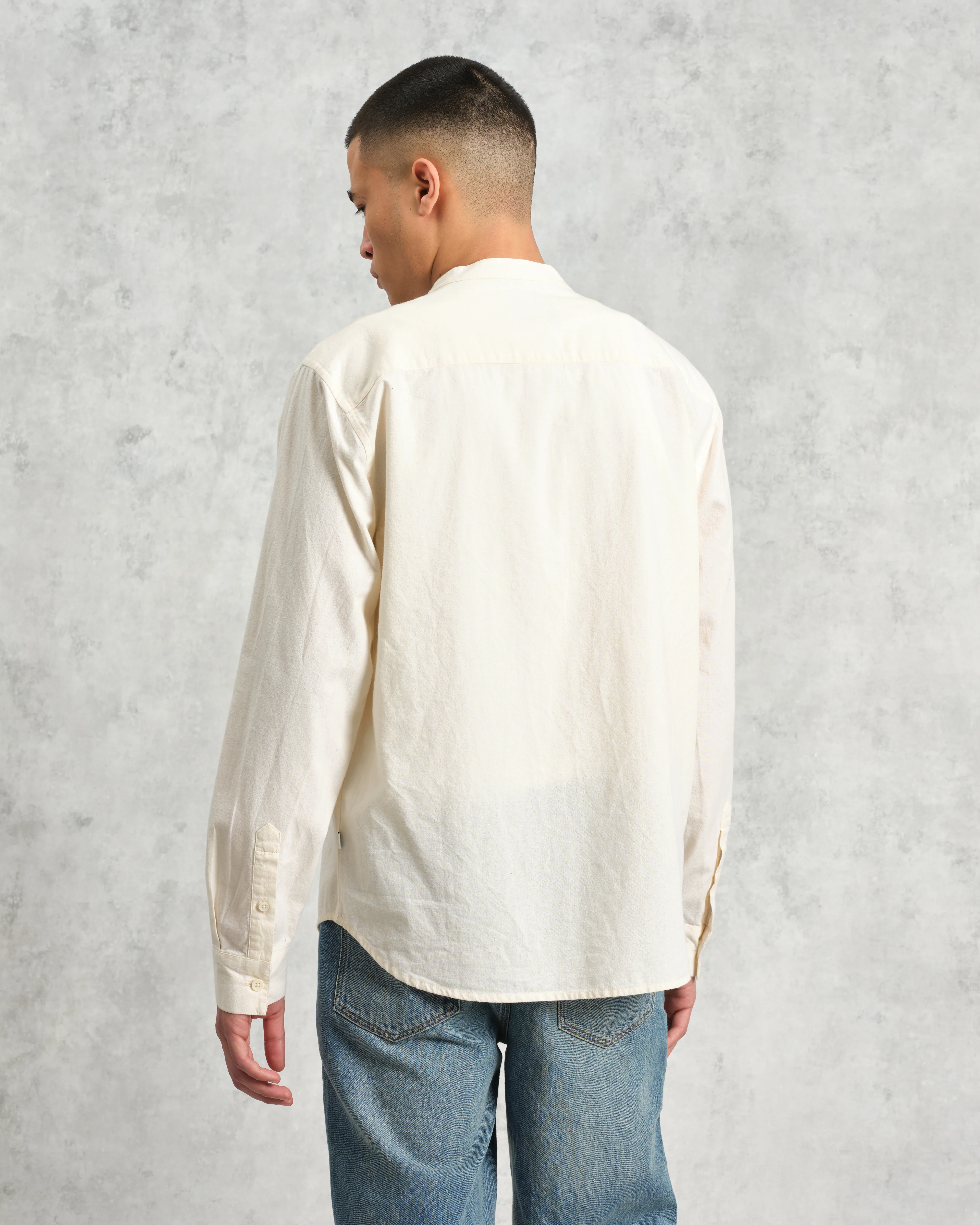 Abbot - Ecru Grandad Collar Cotton Chambray Shirt - Image 6