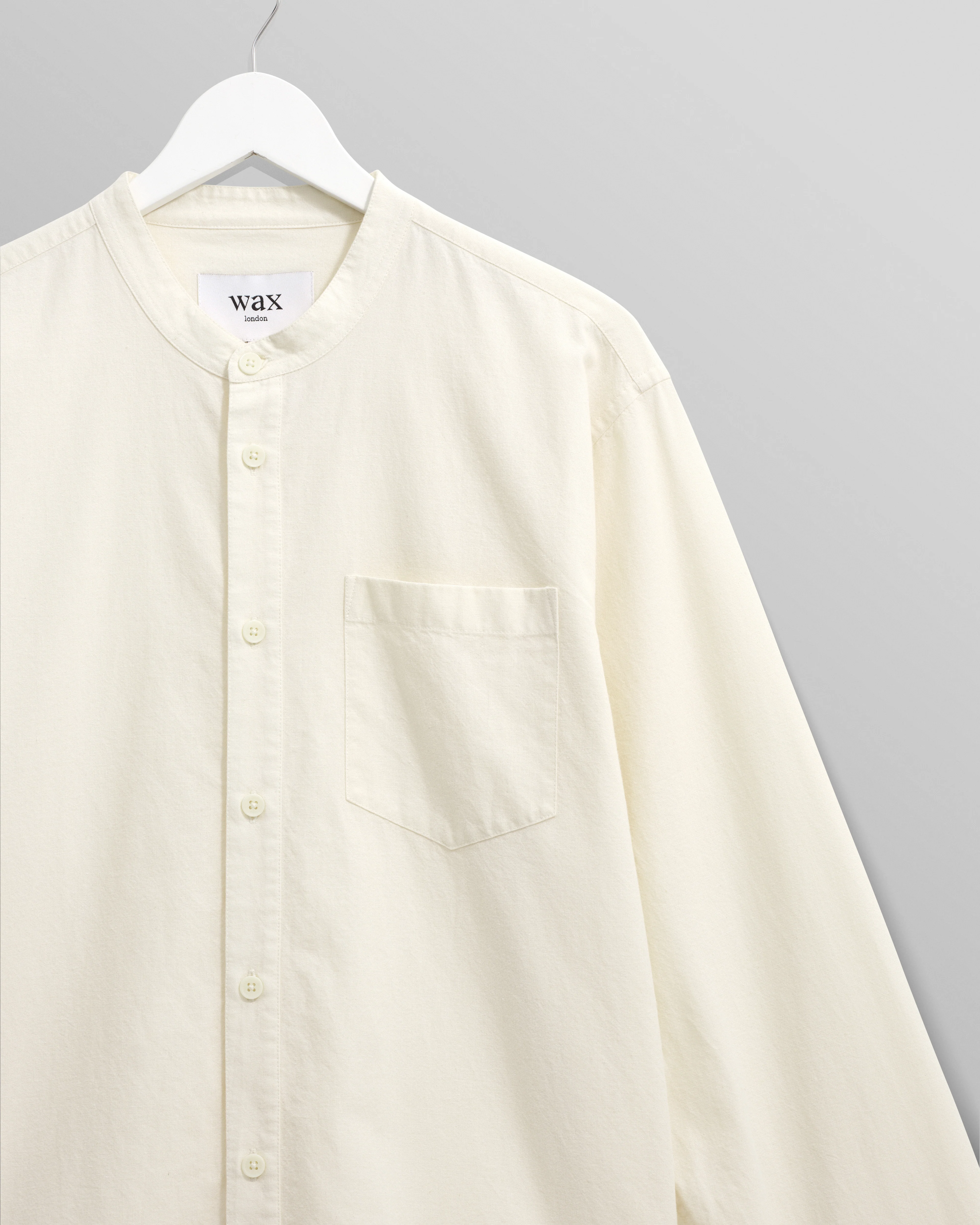 Abbot - Ecru Grandad Collar Cotton Chambray Shirt - Image 7