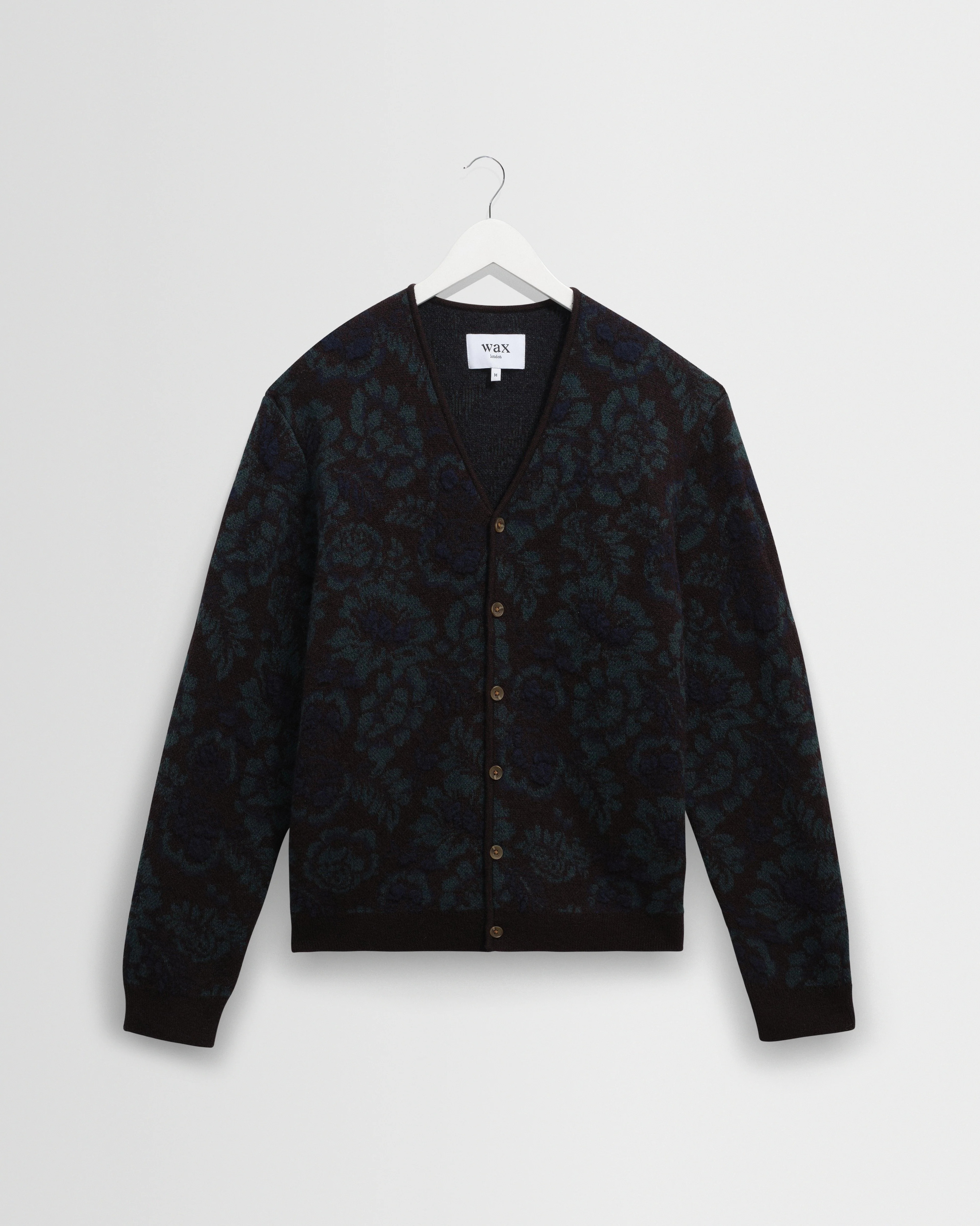 Alban - Black And Green Floral Textured Jacquard Cardigan