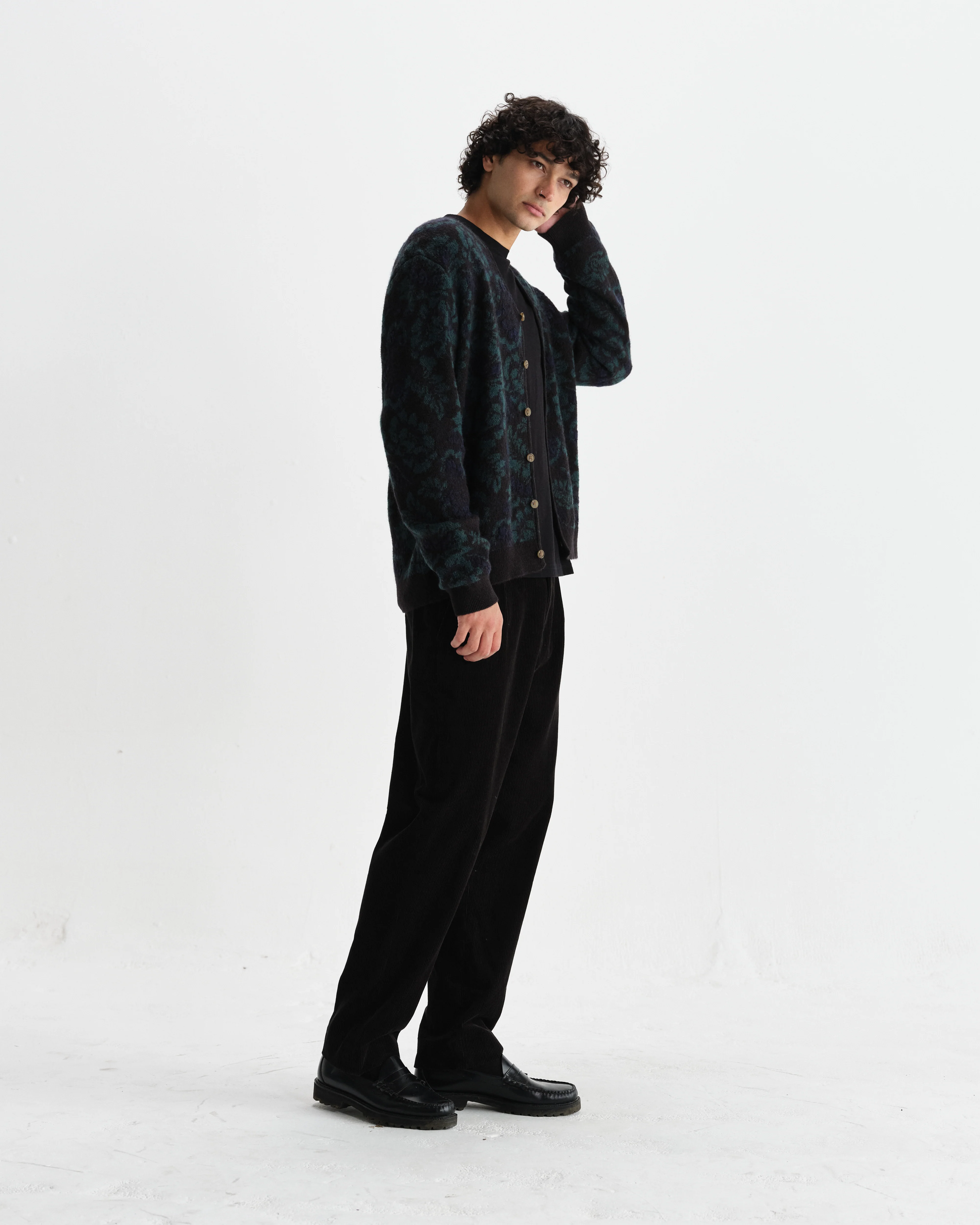 Alban - Black And Green Floral Textured Jacquard Cardigan - Image 5