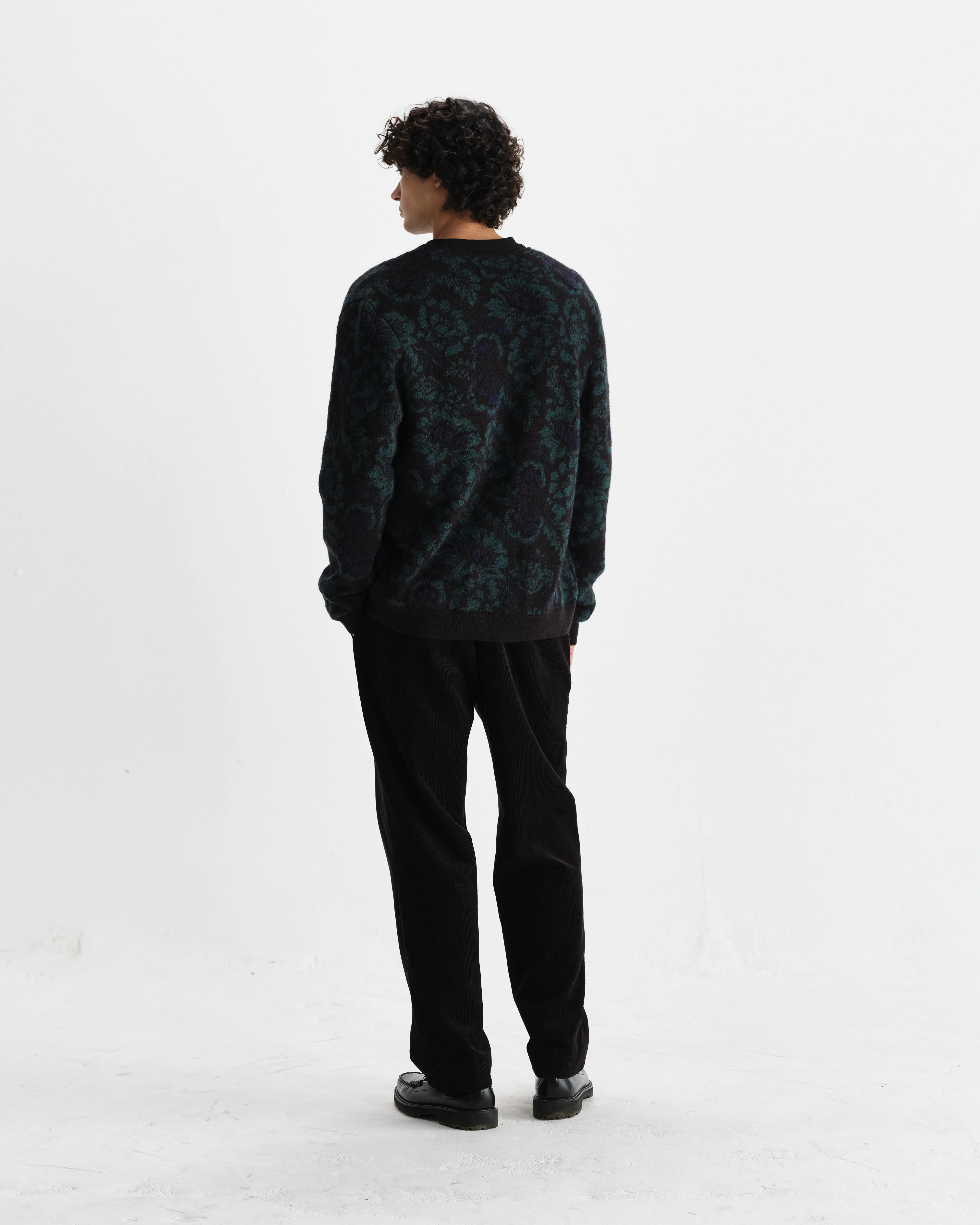 Alban - Black And Green Floral Textured Jacquard Cardigan - Image 6