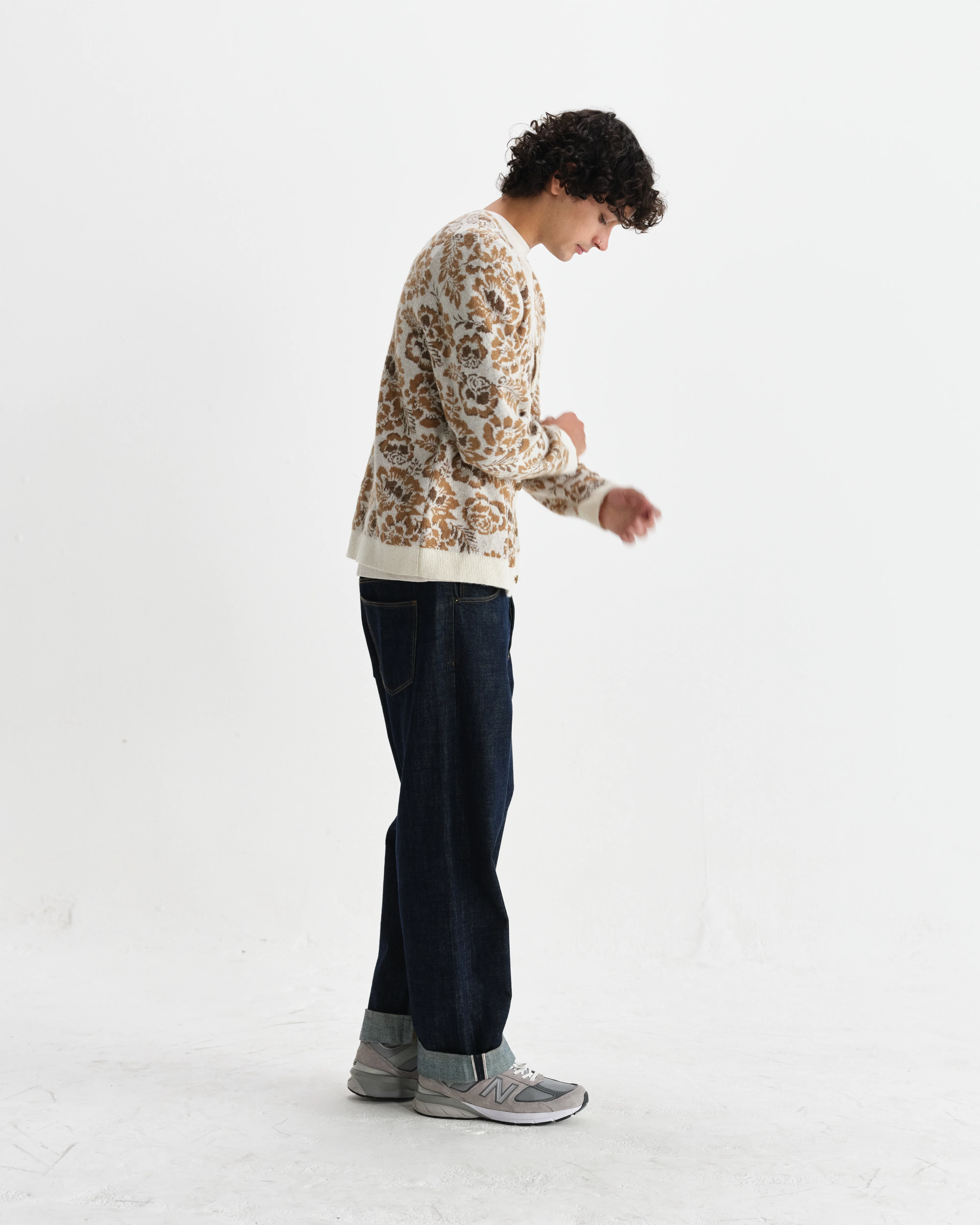 Alban - Natural And Brown Floral Textured Jacquard Cardigan - Image 5
