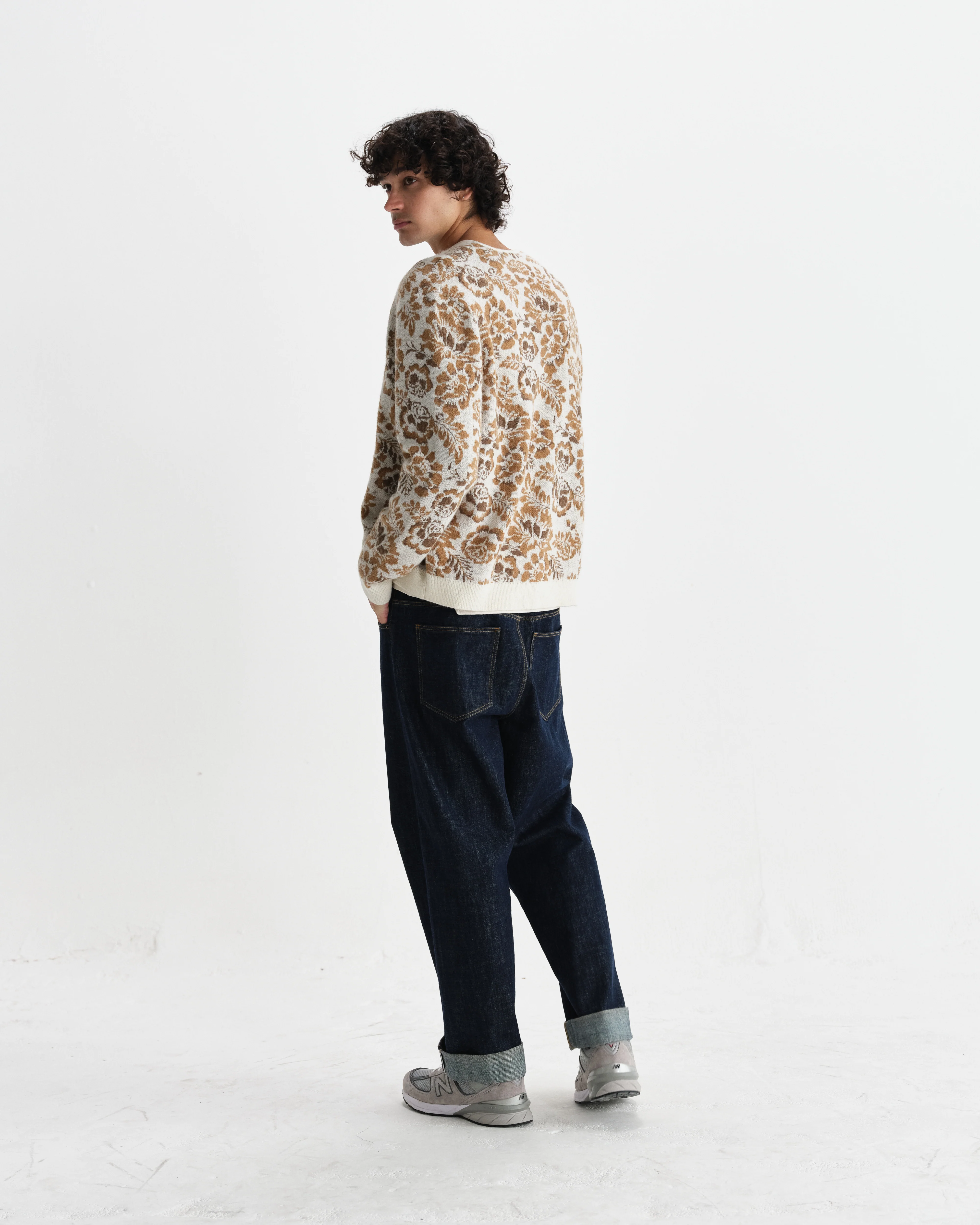Alban - Natural And Brown Floral Textured Jacquard Cardigan - Image 6