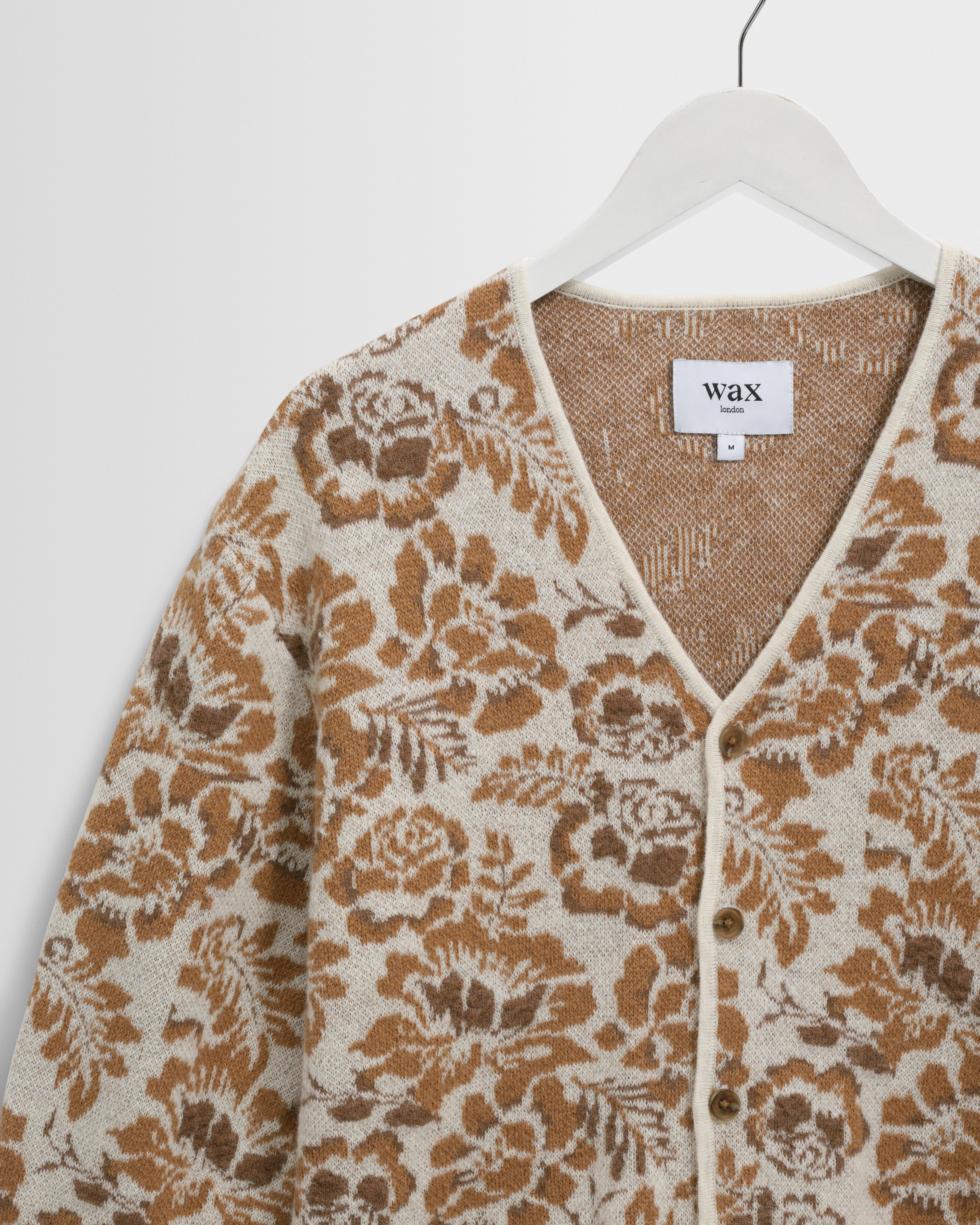 Alban - Natural And Brown Floral Textured Jacquard Cardigan - Image 7