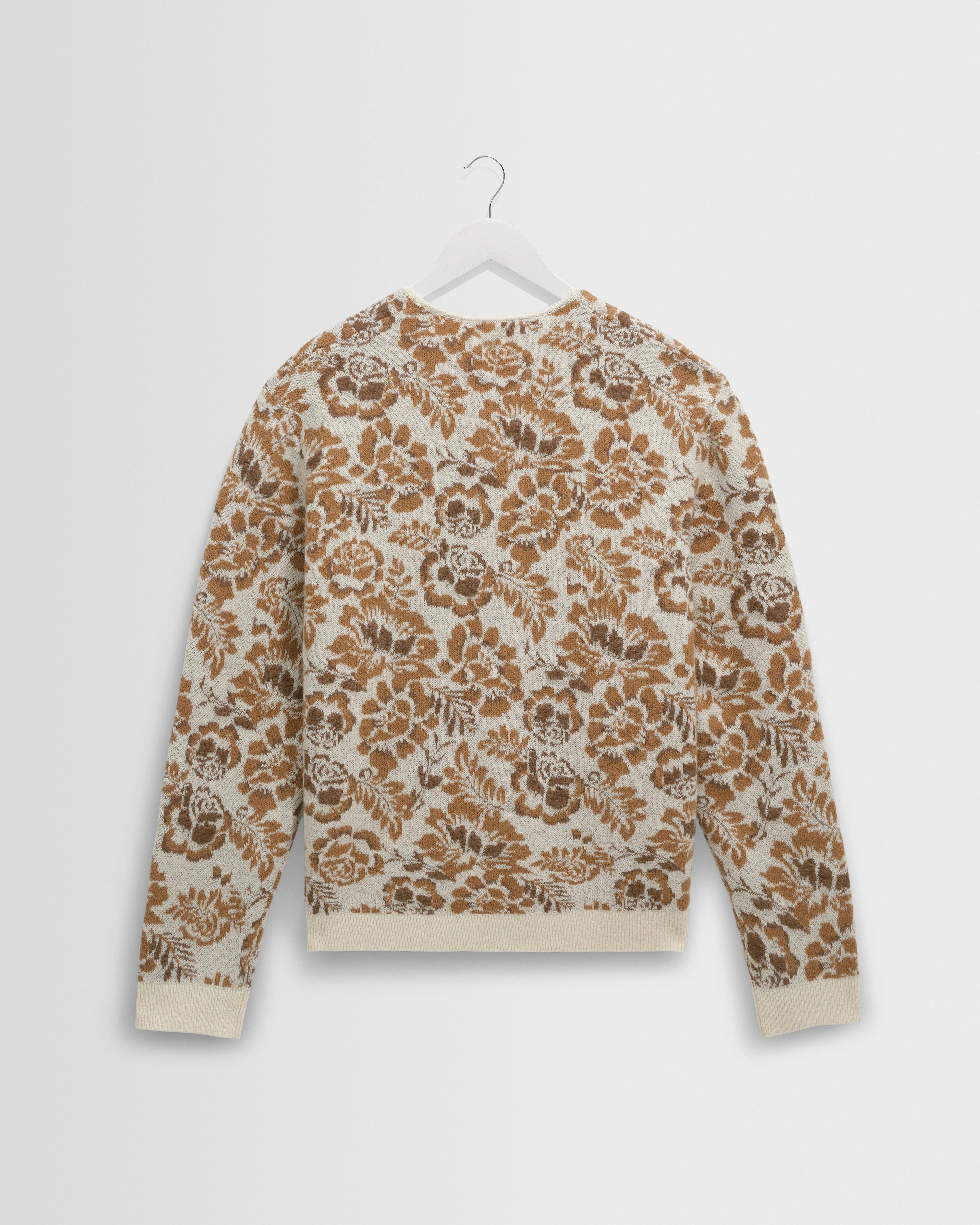Alban - Natural And Brown Floral Textured Jacquard Cardigan - Image 8