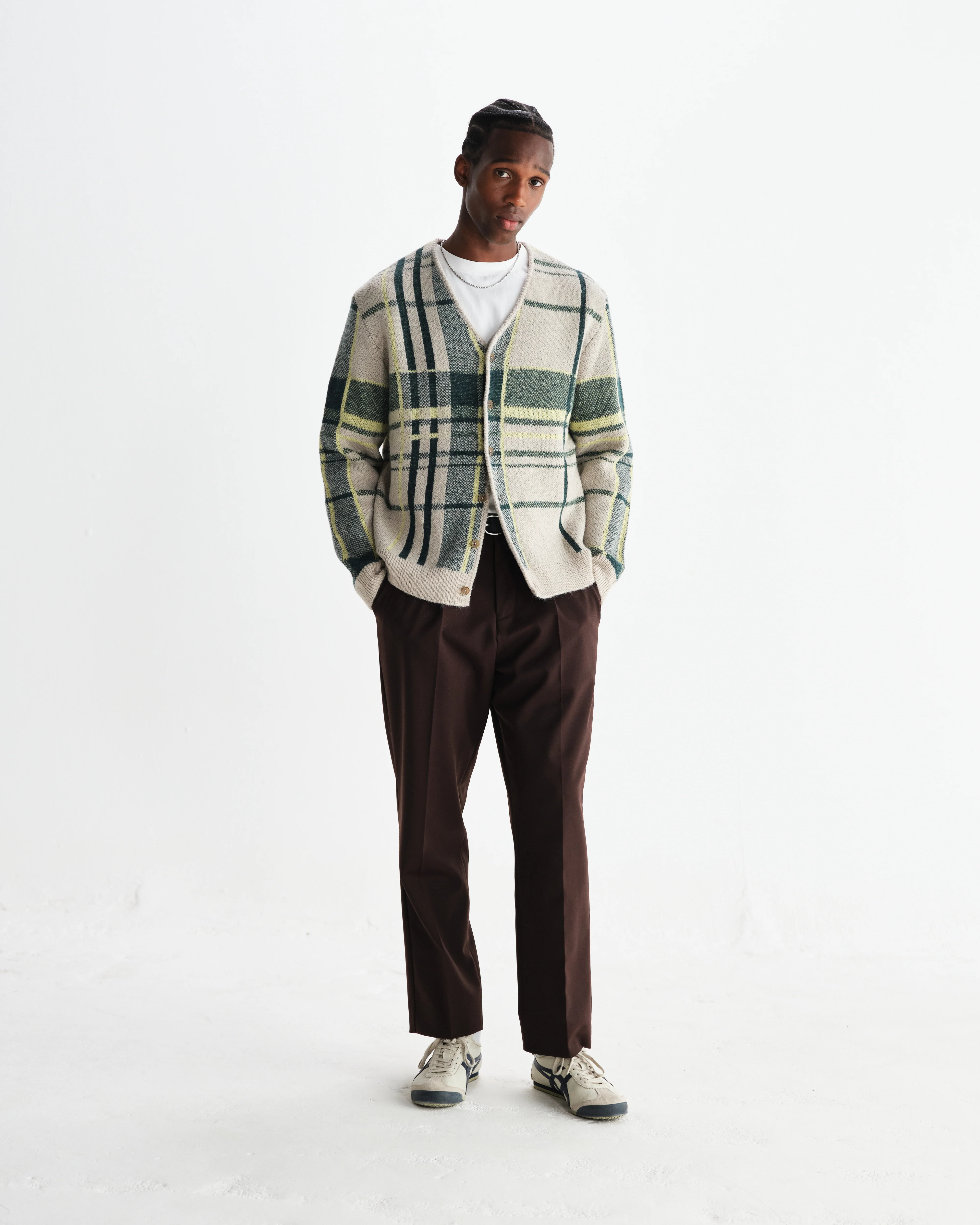 Alban - Natural And Green Plaid Check Cardigan - Image 4