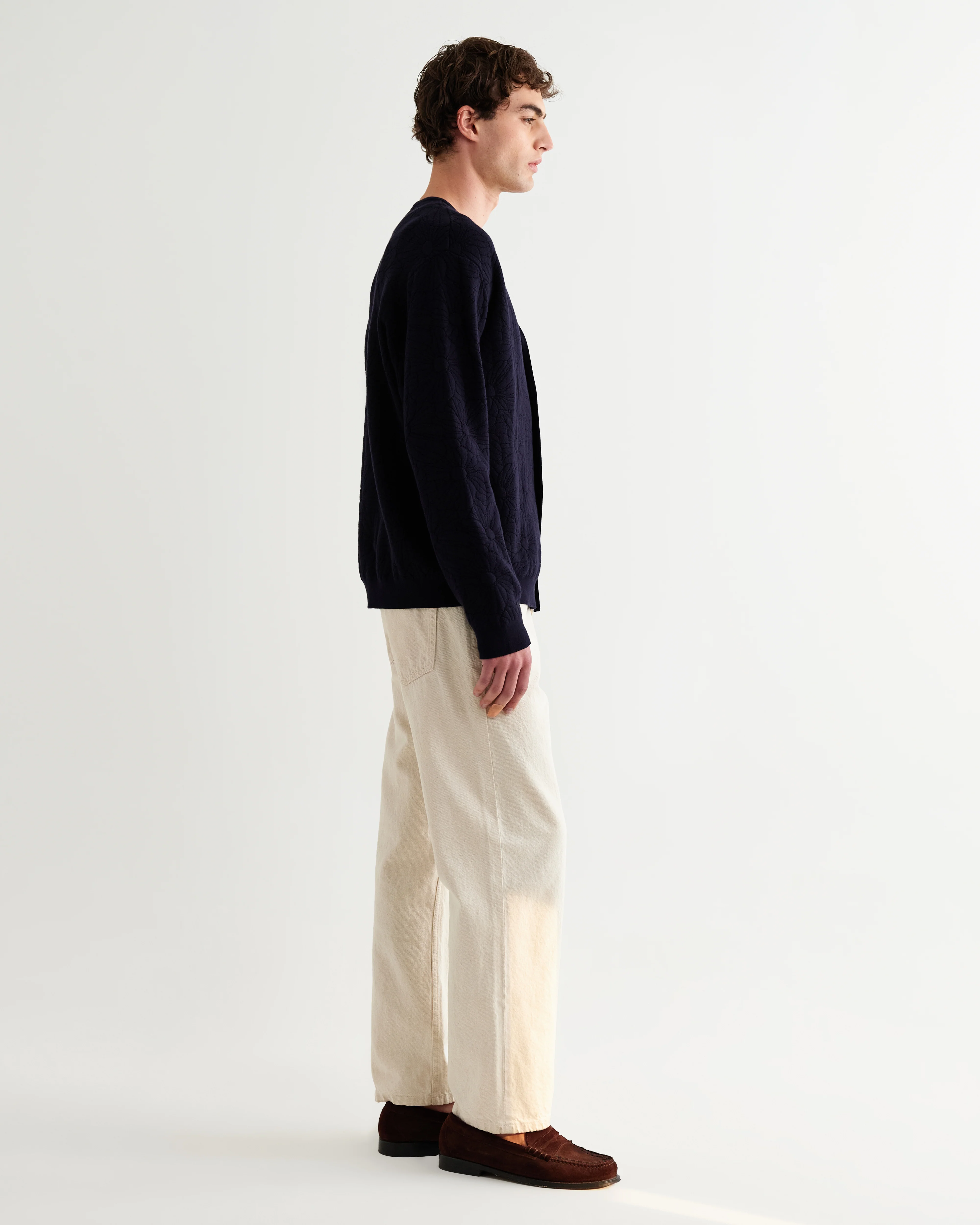 Alban - Navy And Black Floral Jacquard Cardigan - Image 5