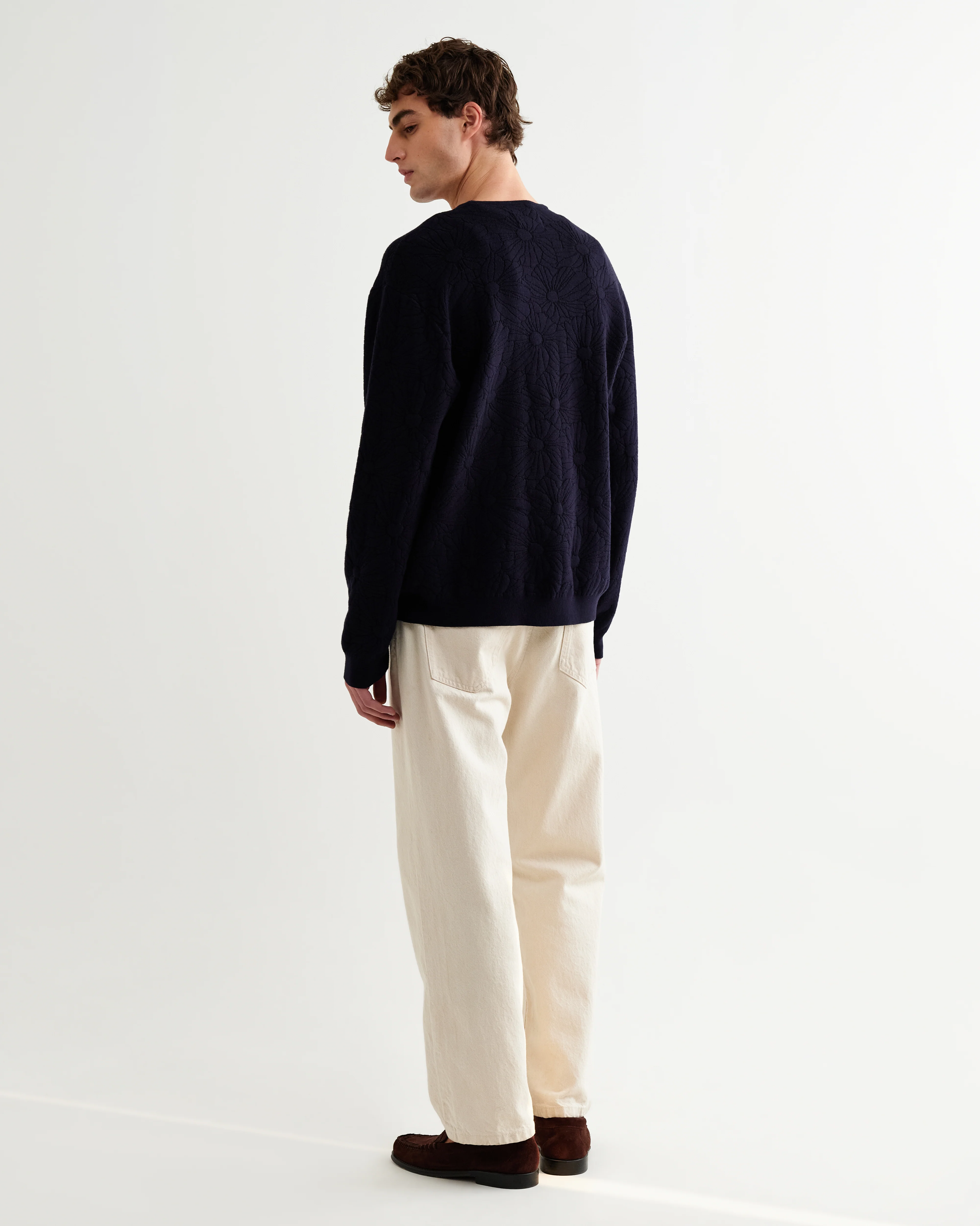 Alban - Navy And Black Floral Jacquard Cardigan - Image 6