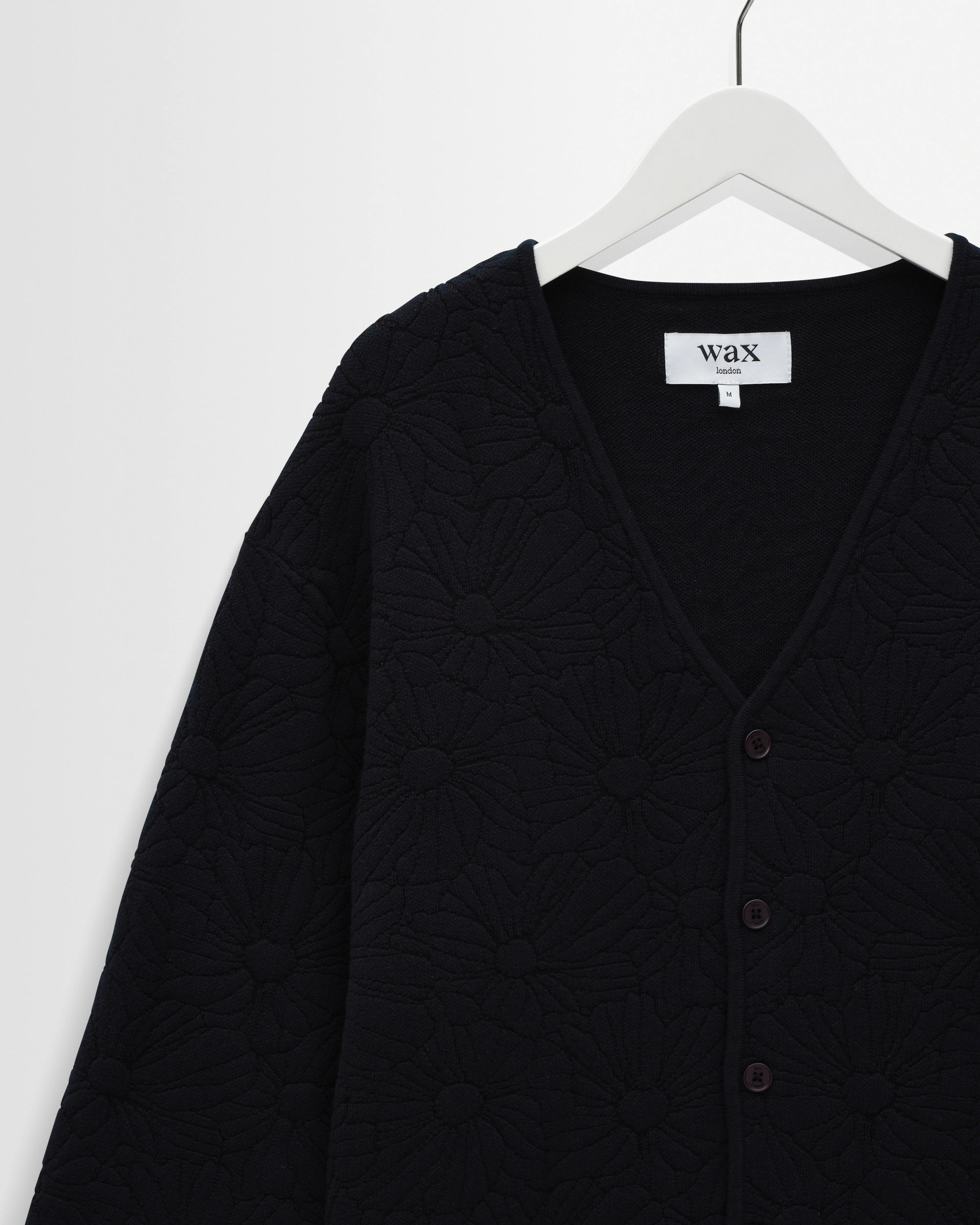 Alban - Navy And Black Floral Jacquard Cardigan - Image 7