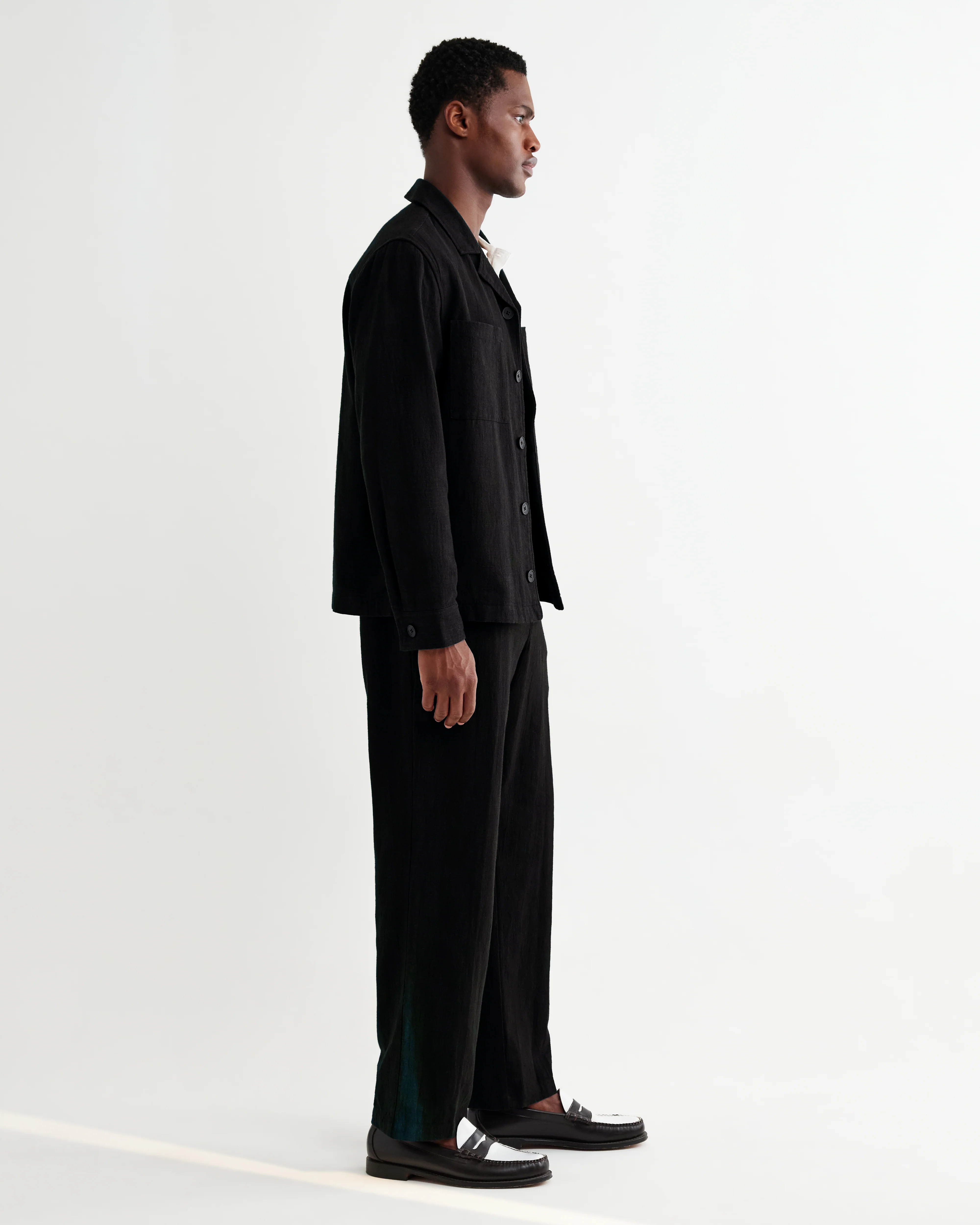 Aldred - Black Linen-Cotton Revere Overshirt - Image 5