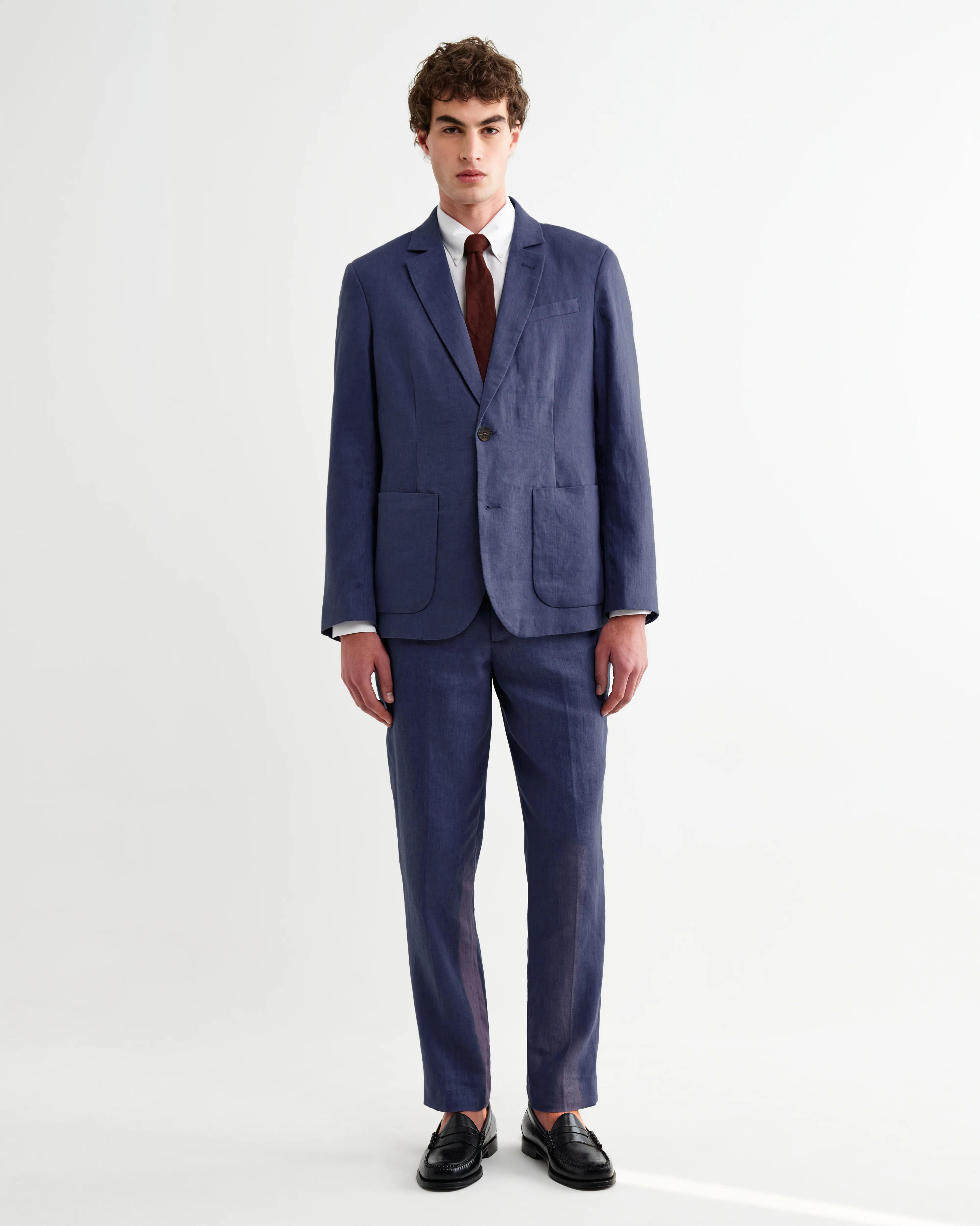 Alp - Mid Blue Linen Slim Fit Trousers - Image 3