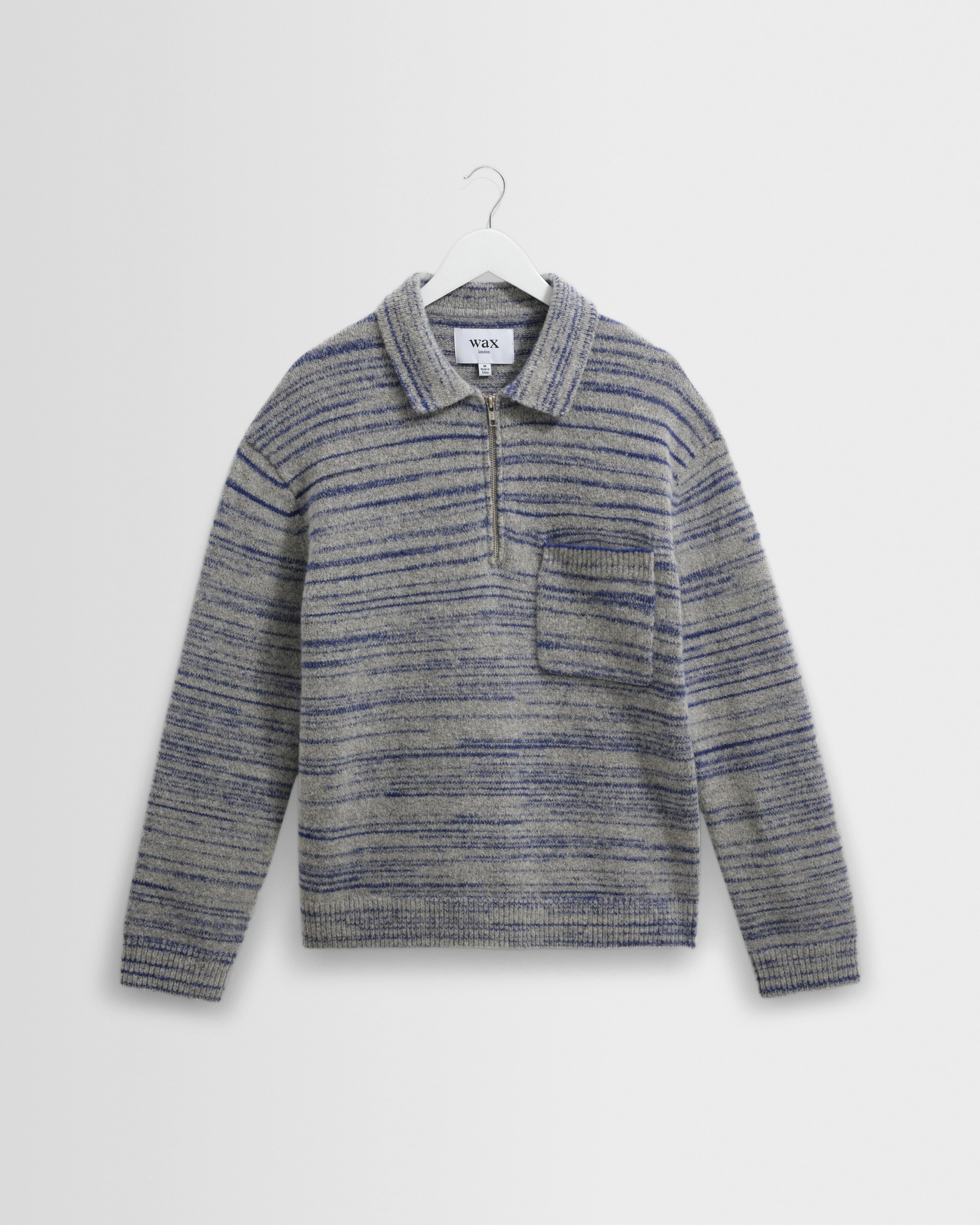 Alpha - Grey And Blue Space Dye Zip Polo