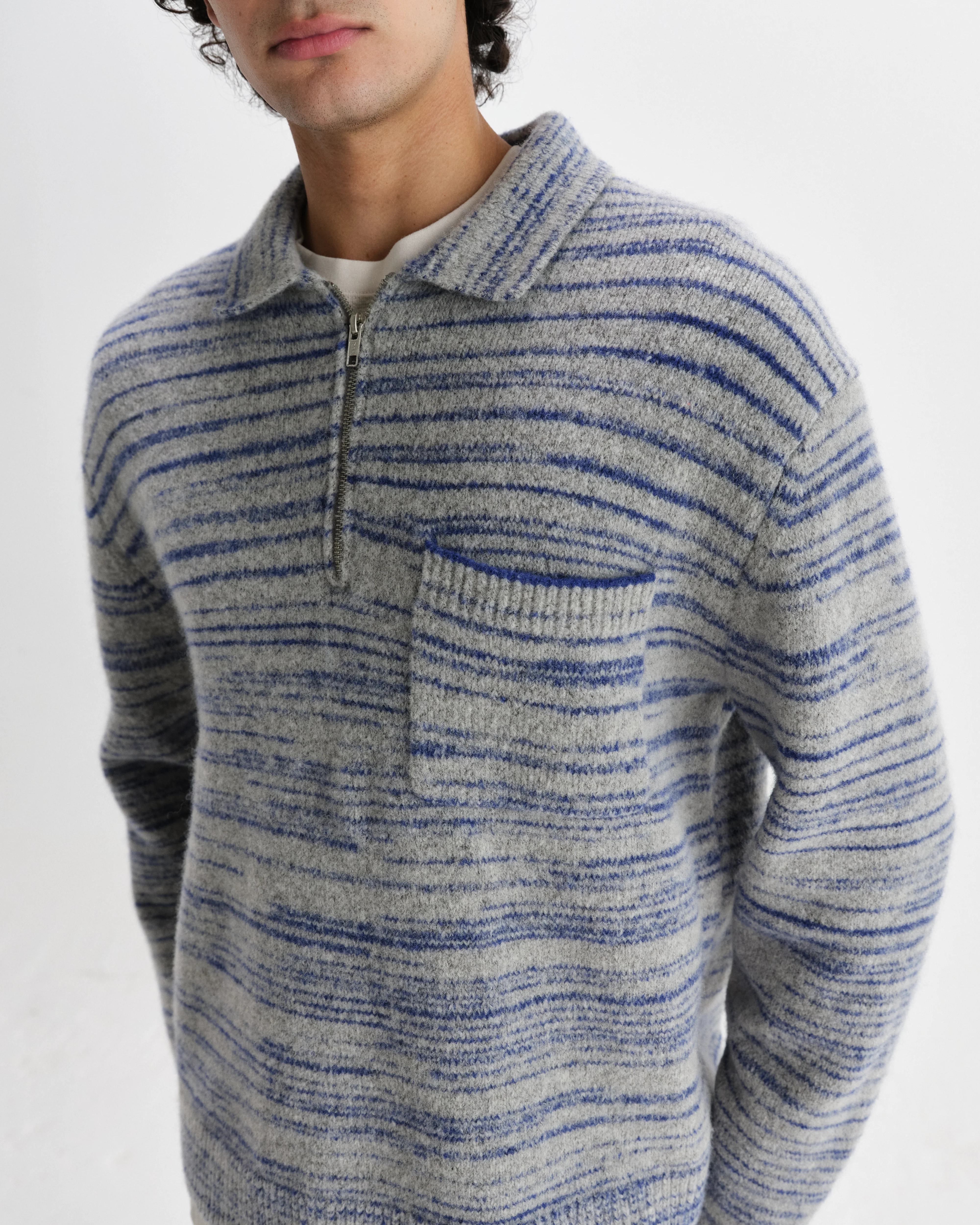 Alpha - Grey And Blue Space Dye Zip Polo - Image 3