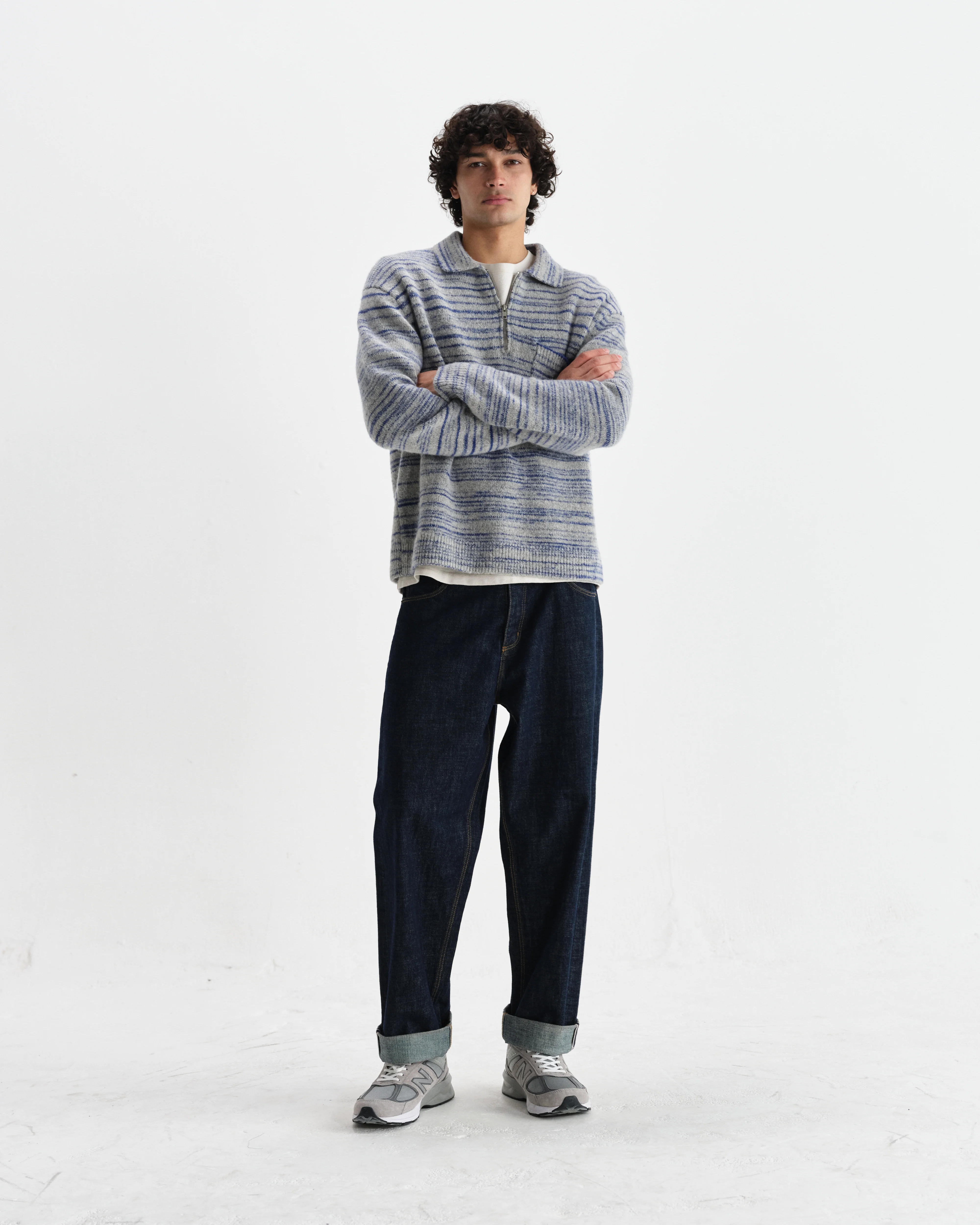 Alpha - Grey And Blue Space Dye Zip Polo - Image 4