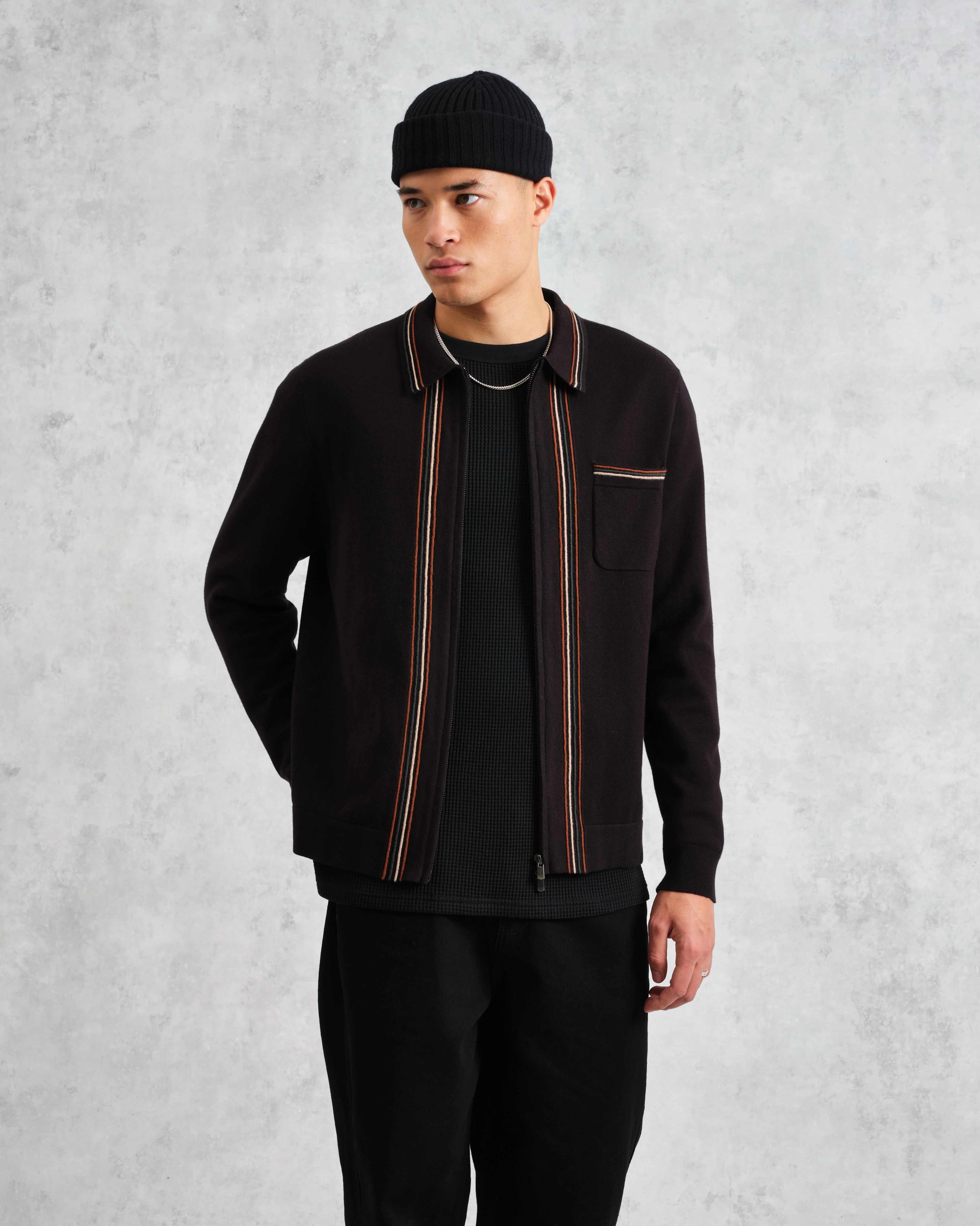Amble - Black Milano-Knit Long Sleeve Polo - Image 2