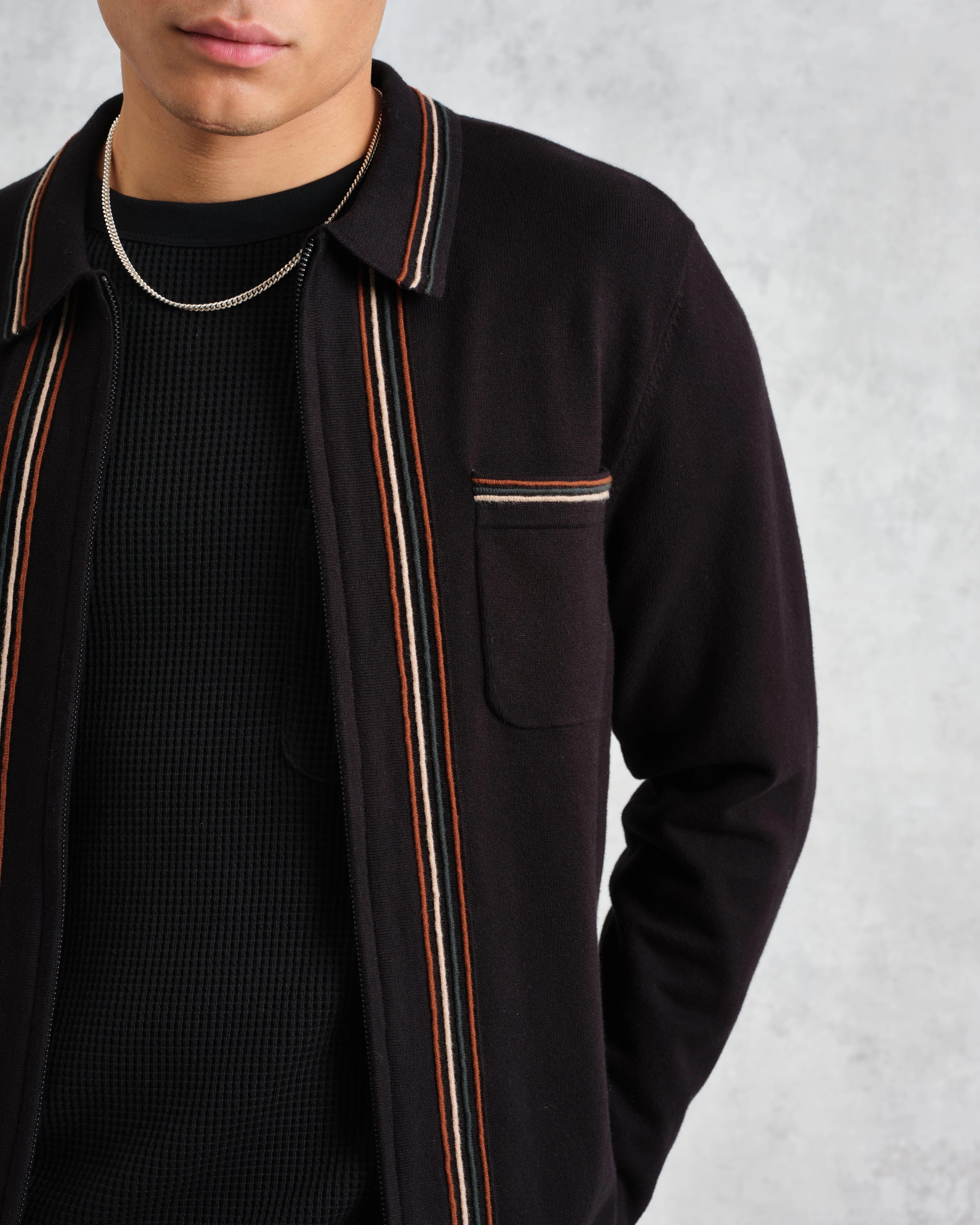 Amble - Black Milano-Knit Long Sleeve Polo - Image 3