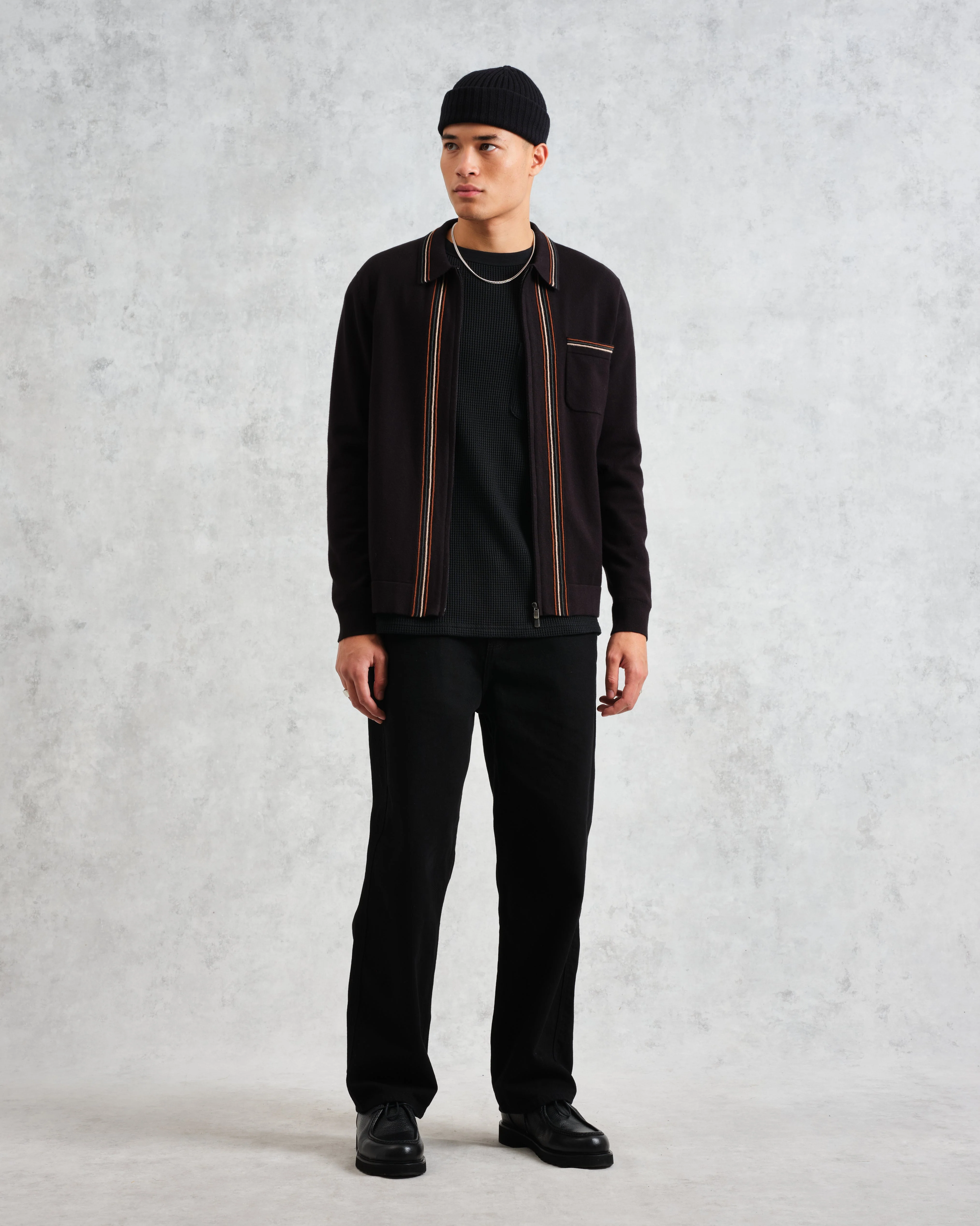 Amble - Black Milano-Knit Long Sleeve Polo - Image 4