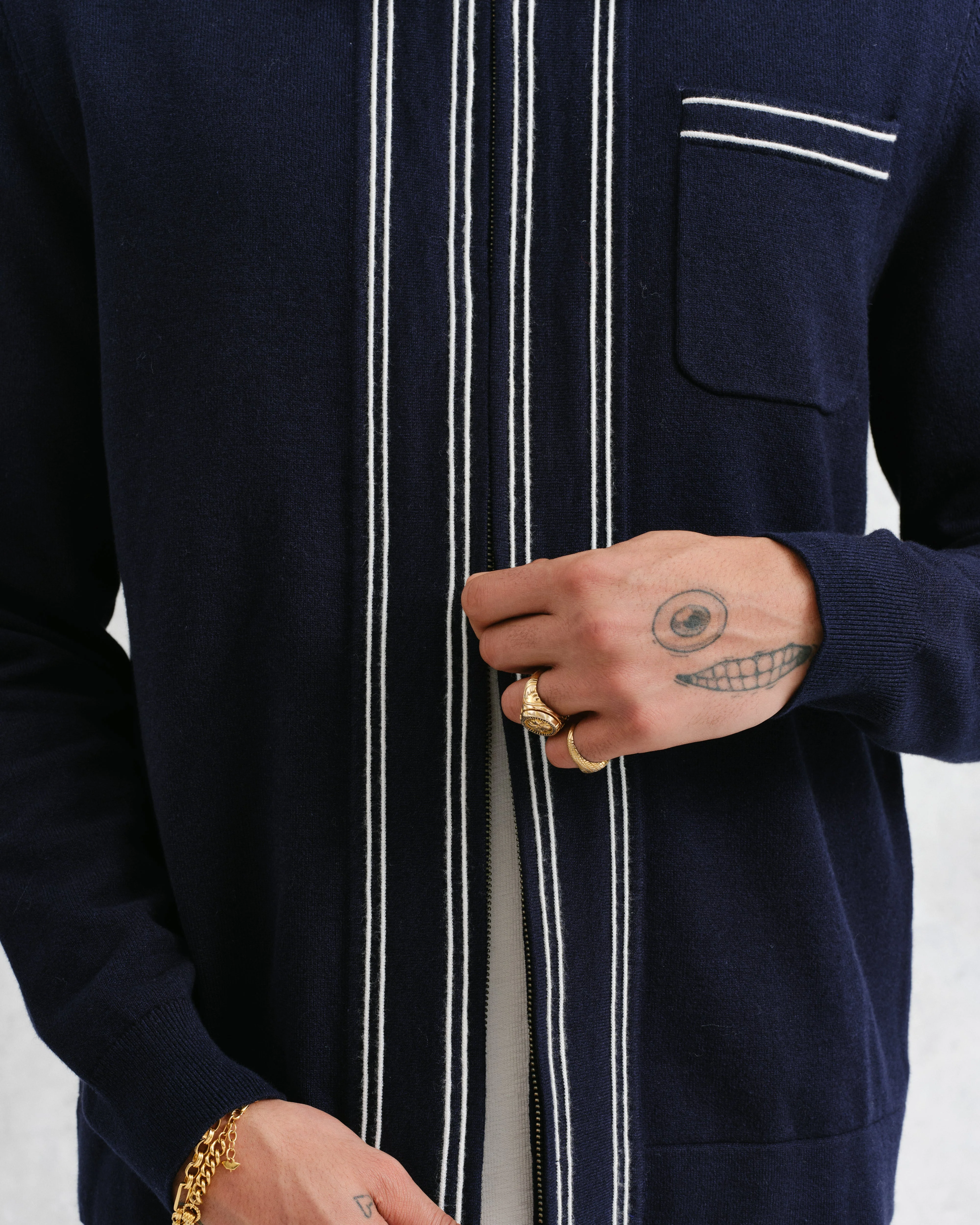 Amble - Navy Milano-Knit Long Sleeve Polo - Image 4