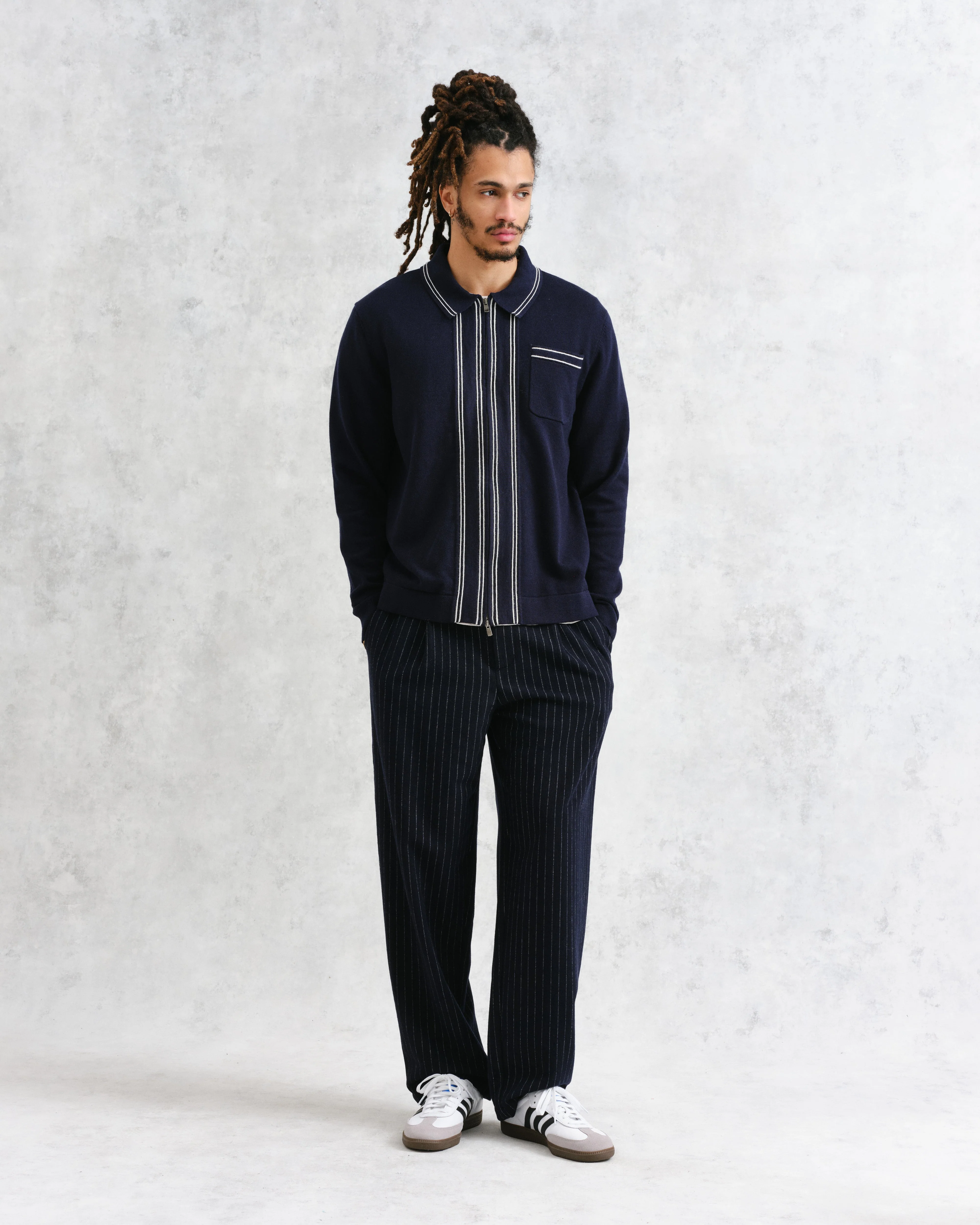 Amble - Navy Milano-Knit Long Sleeve Polo - Image 5