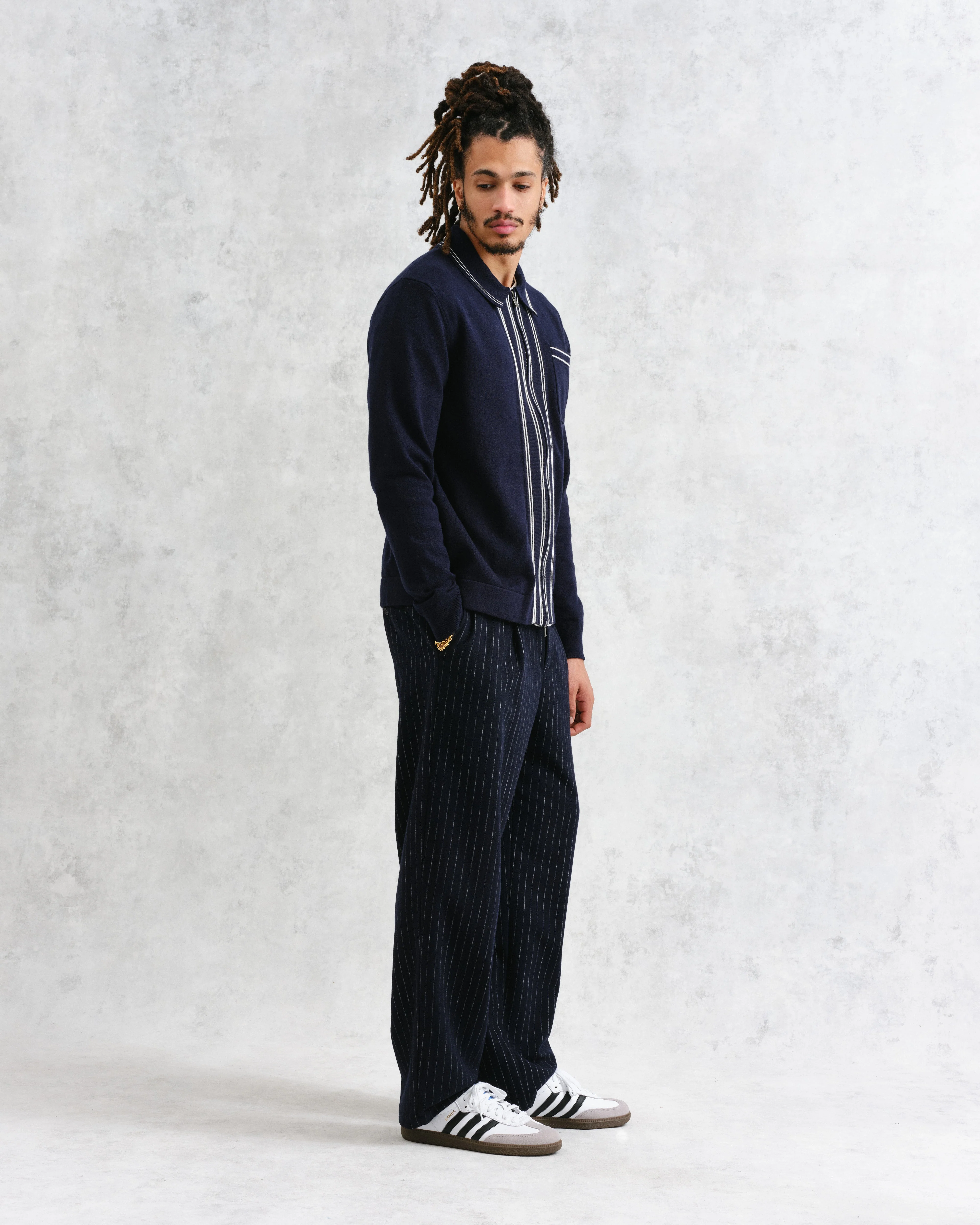 Amble - Navy Milano-Knit Long Sleeve Polo - Image 6