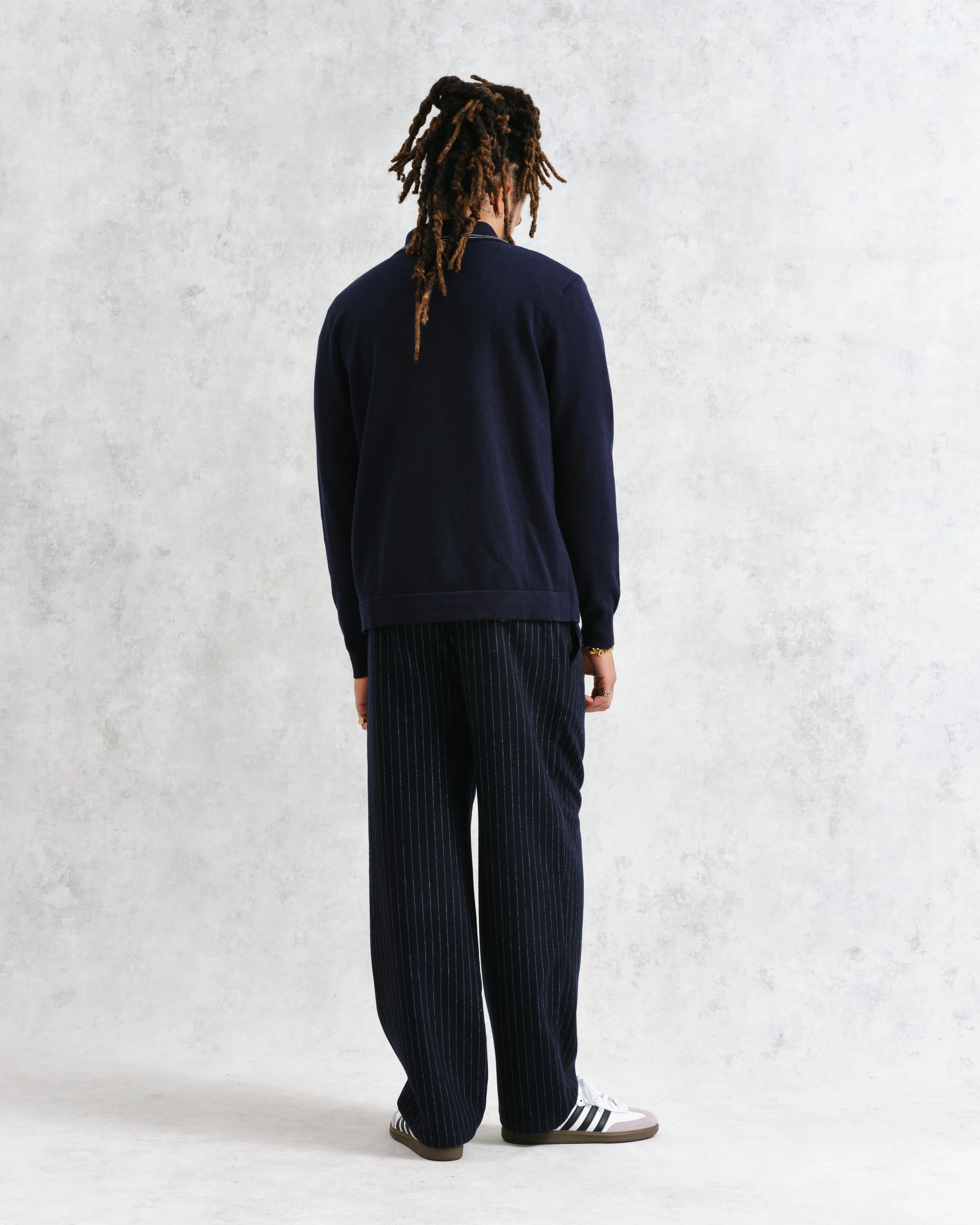 Amble - Navy Milano-Knit Long Sleeve Polo - Image 7