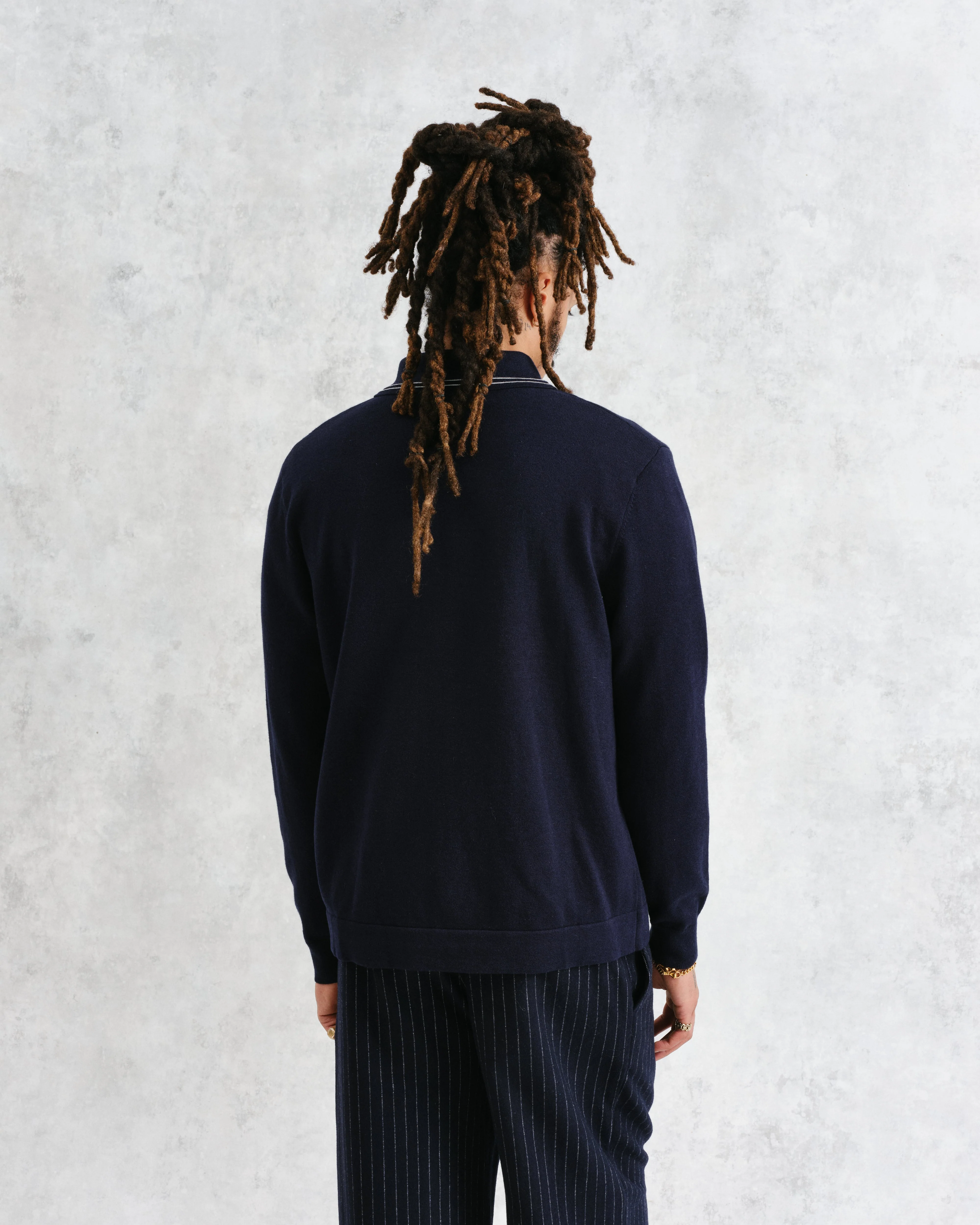 Amble - Navy Milano-Knit Long Sleeve Polo - Image 8
