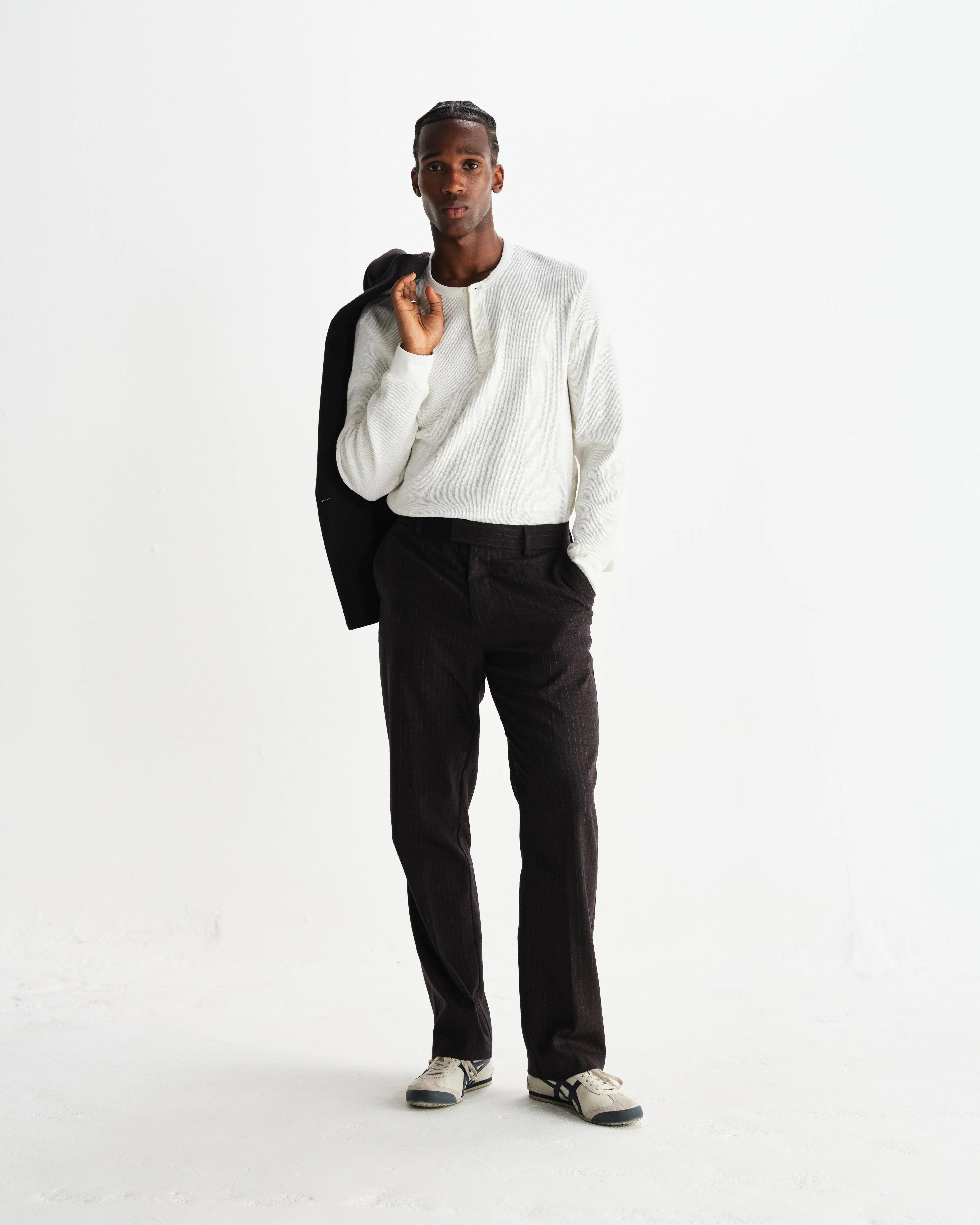 Aston - Dark Brown Wool Pinstripe Trousers - Image 3