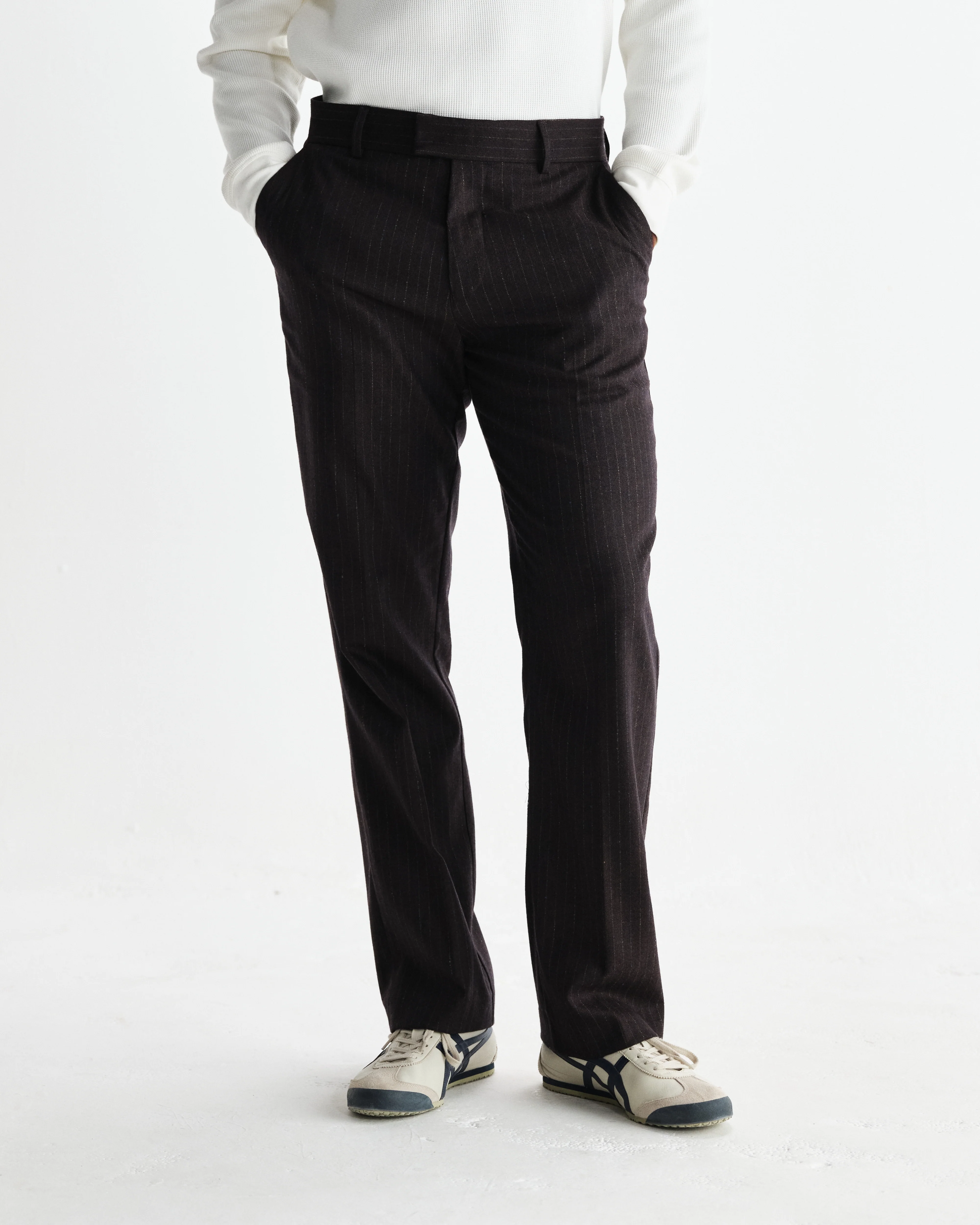 Aston - Dark Brown Wool Pinstripe Trousers - Image 4