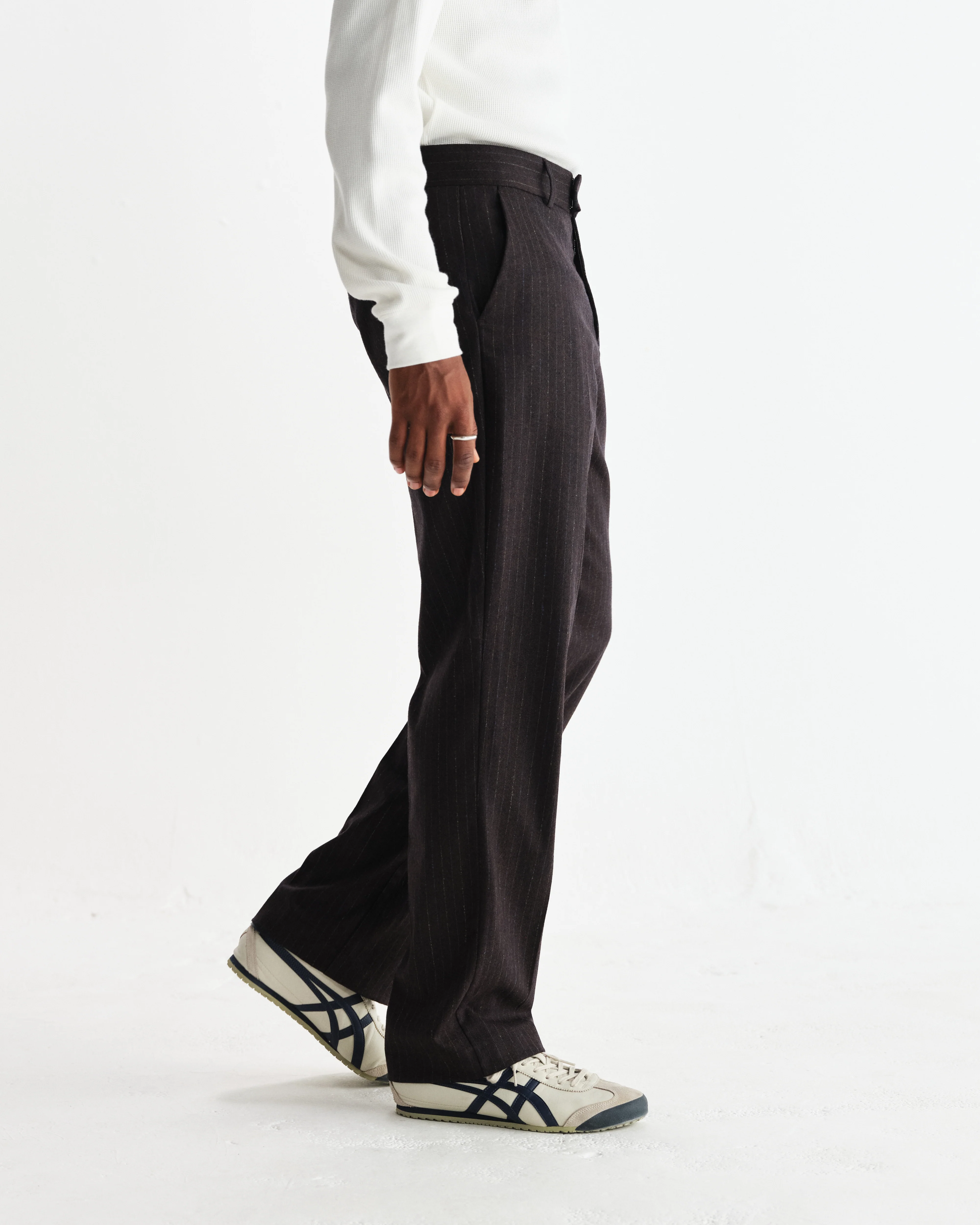 Aston - Dark Brown Wool Pinstripe Trousers - Image 5