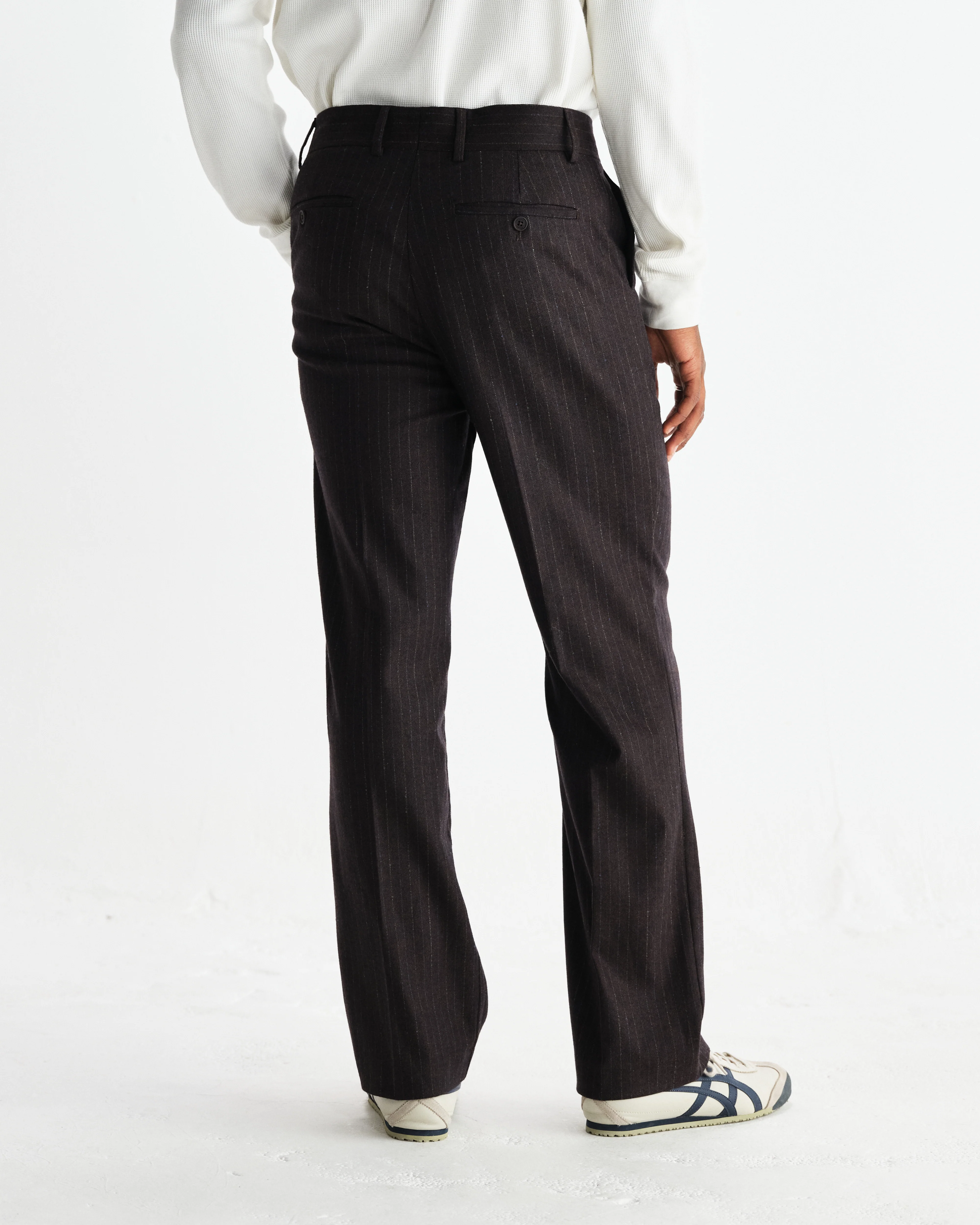 Aston - Dark Brown Wool Pinstripe Trousers - Image 6
