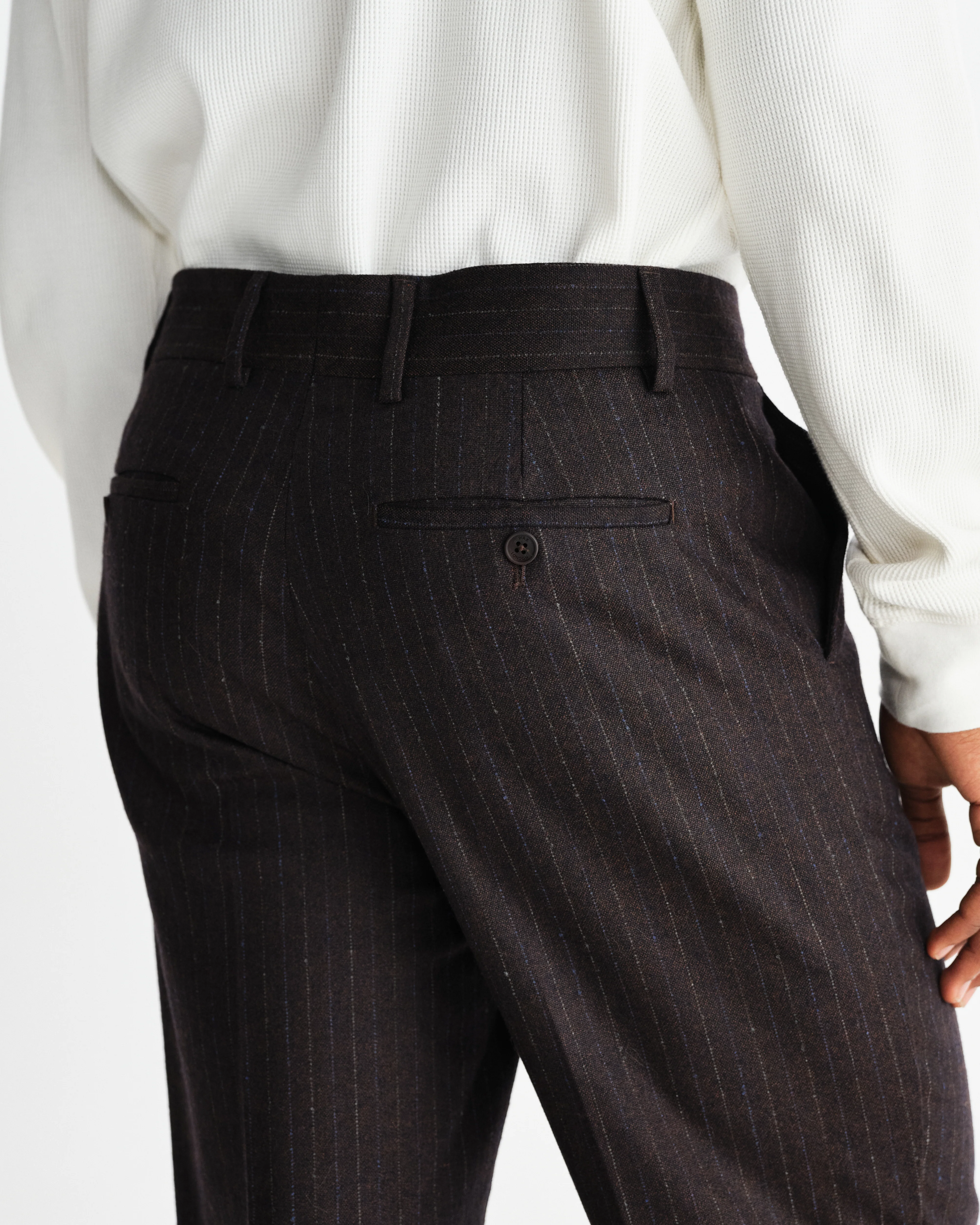 Aston - Dark Brown Wool Pinstripe Trousers - Image 7
