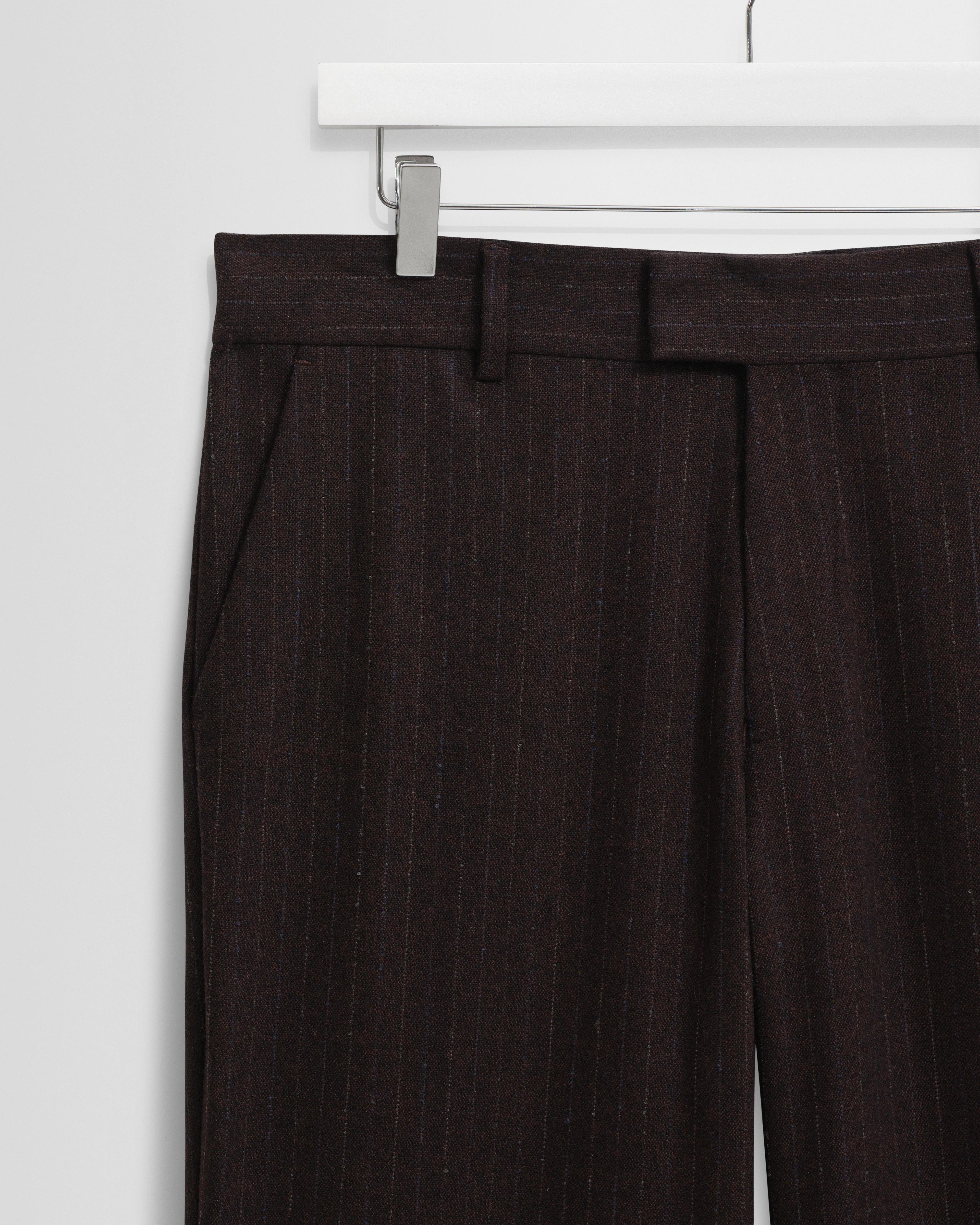 Aston - Dark Brown Wool Pinstripe Trousers - Image 8