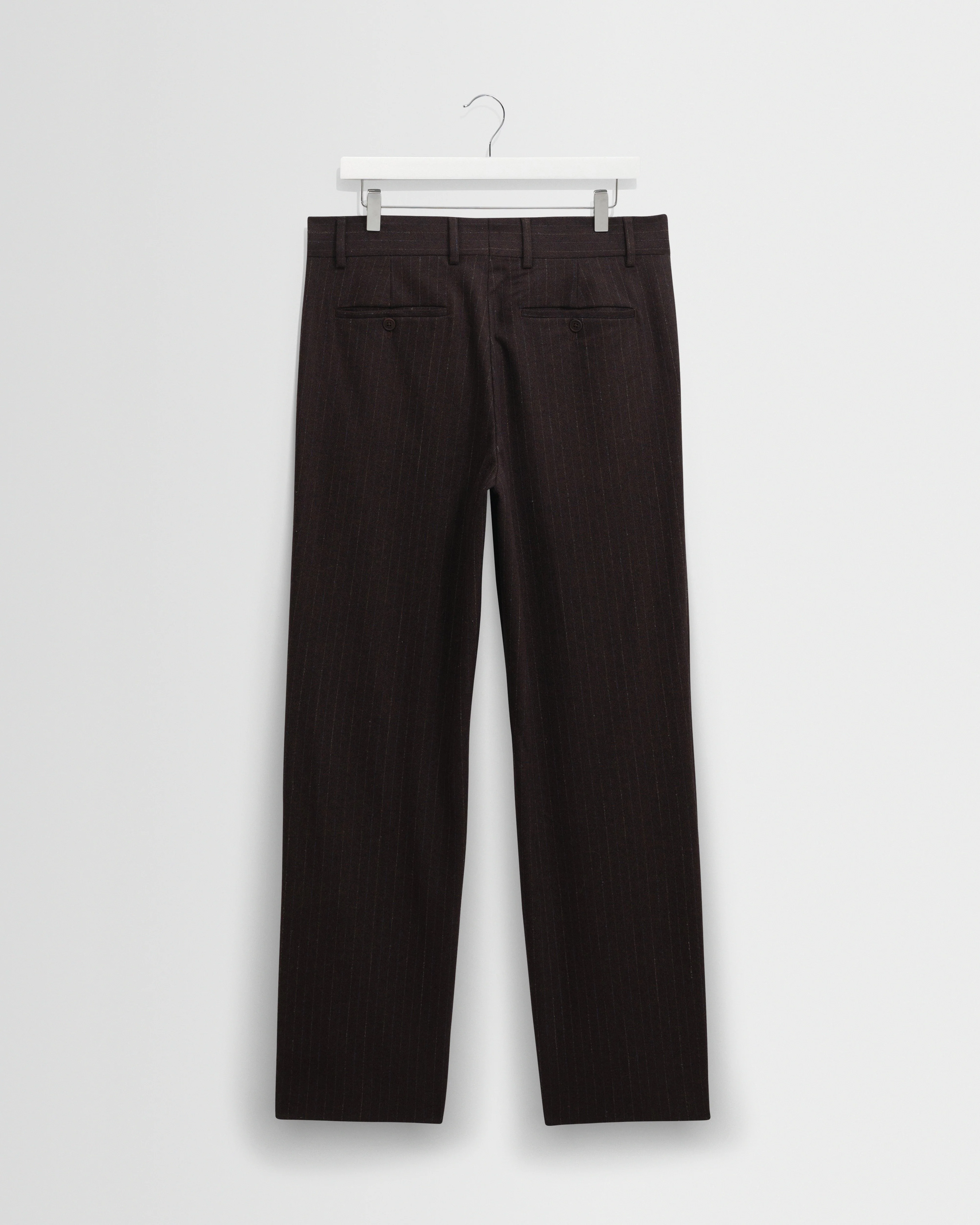 Aston - Dark Brown Wool Pinstripe Trousers - Image 9