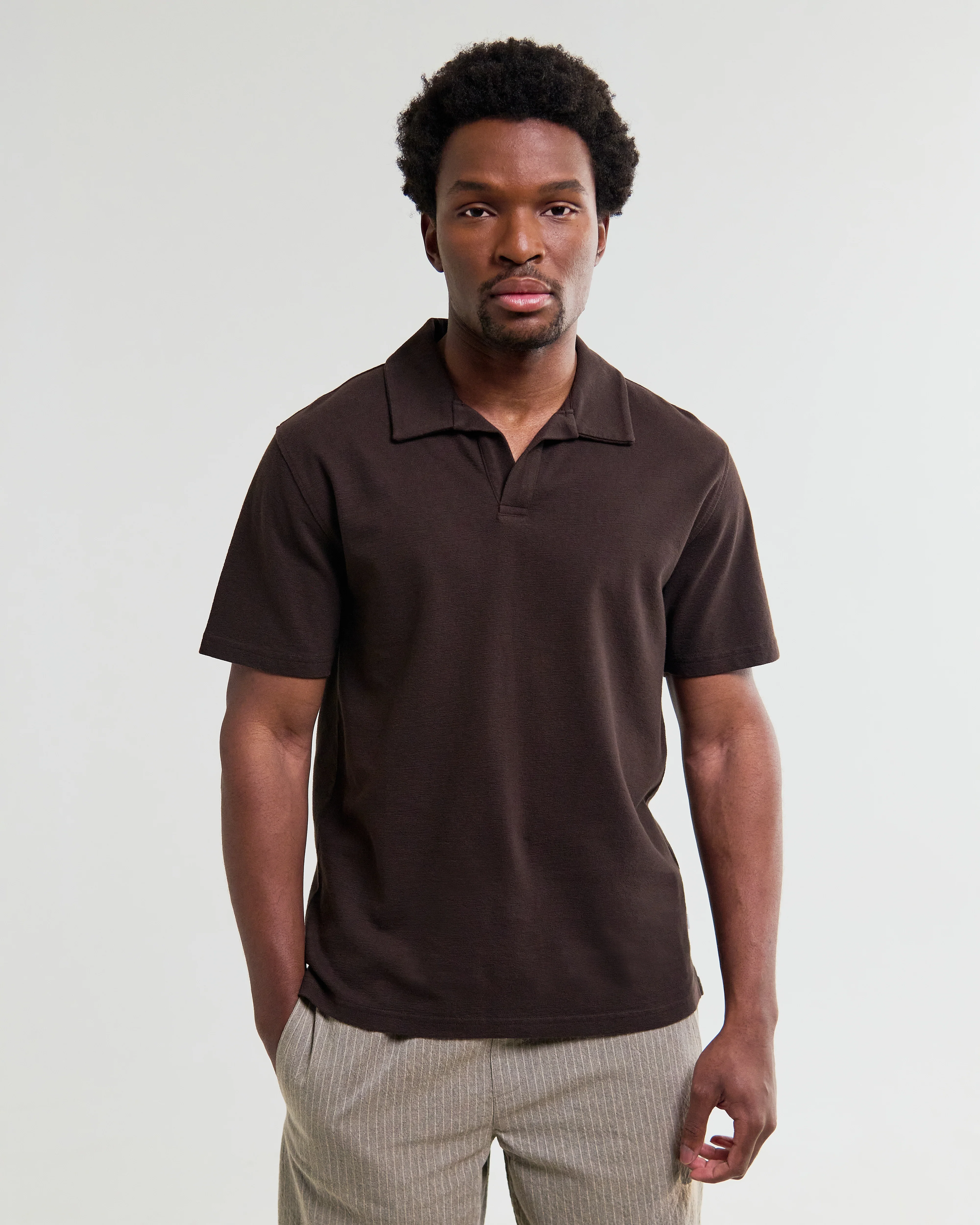Atwood - Dark Brown Textured Organic Cotton Polo Shirt - Image 2
