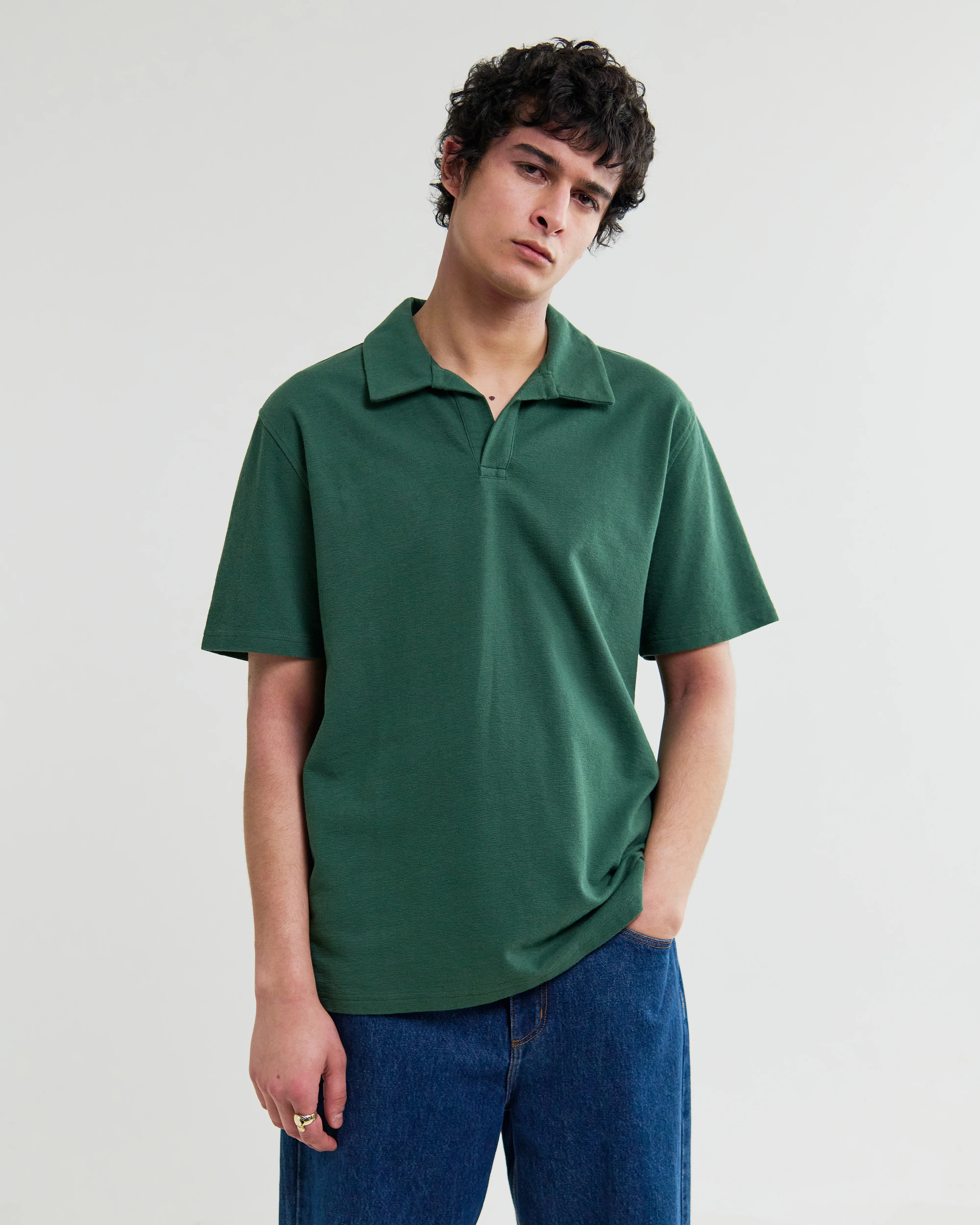 Atwood - Dark Green Textured Organic Cotton Polo Shirt - Image 2