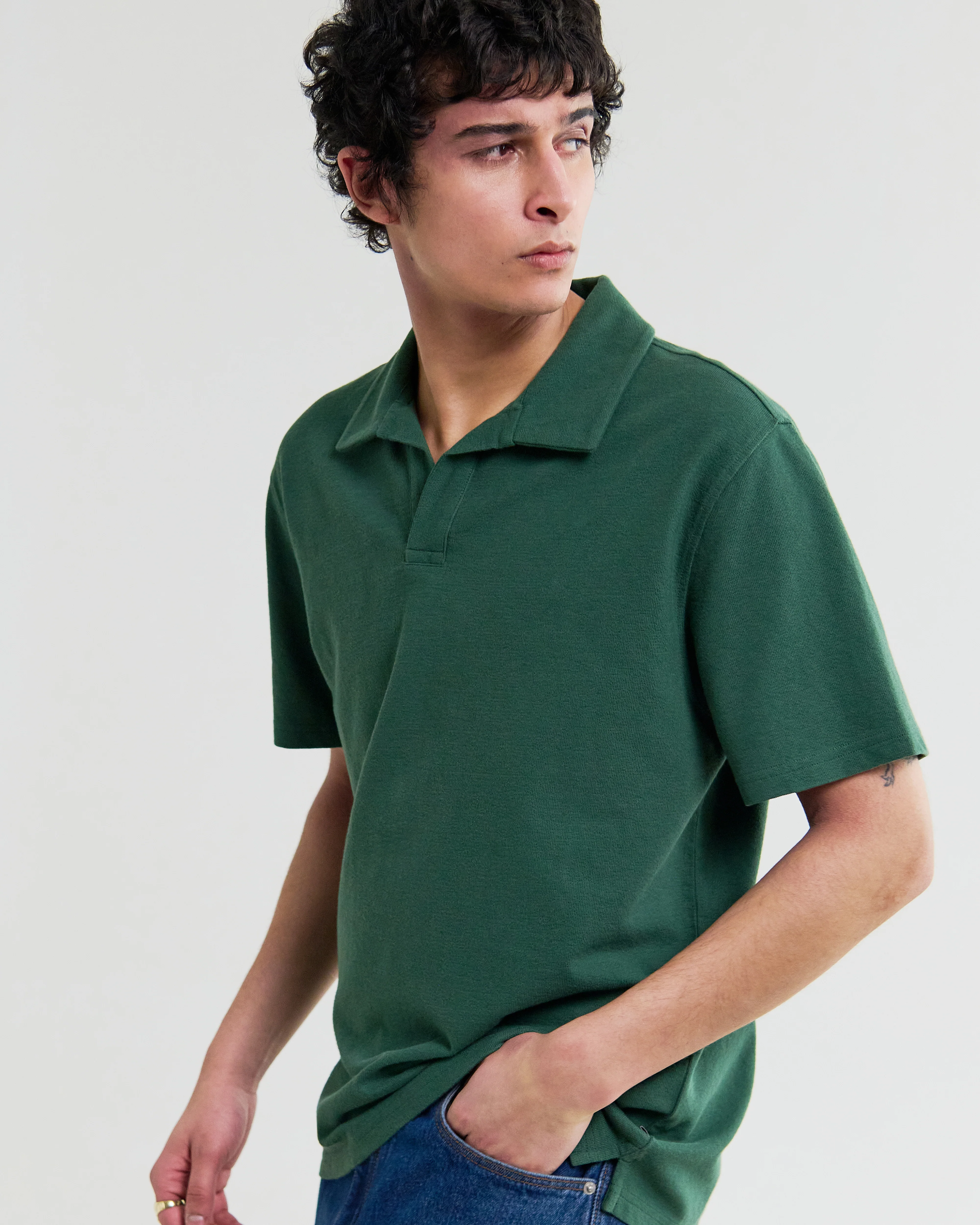Atwood - Dark Green Textured Organic Cotton Polo Shirt - Image 4