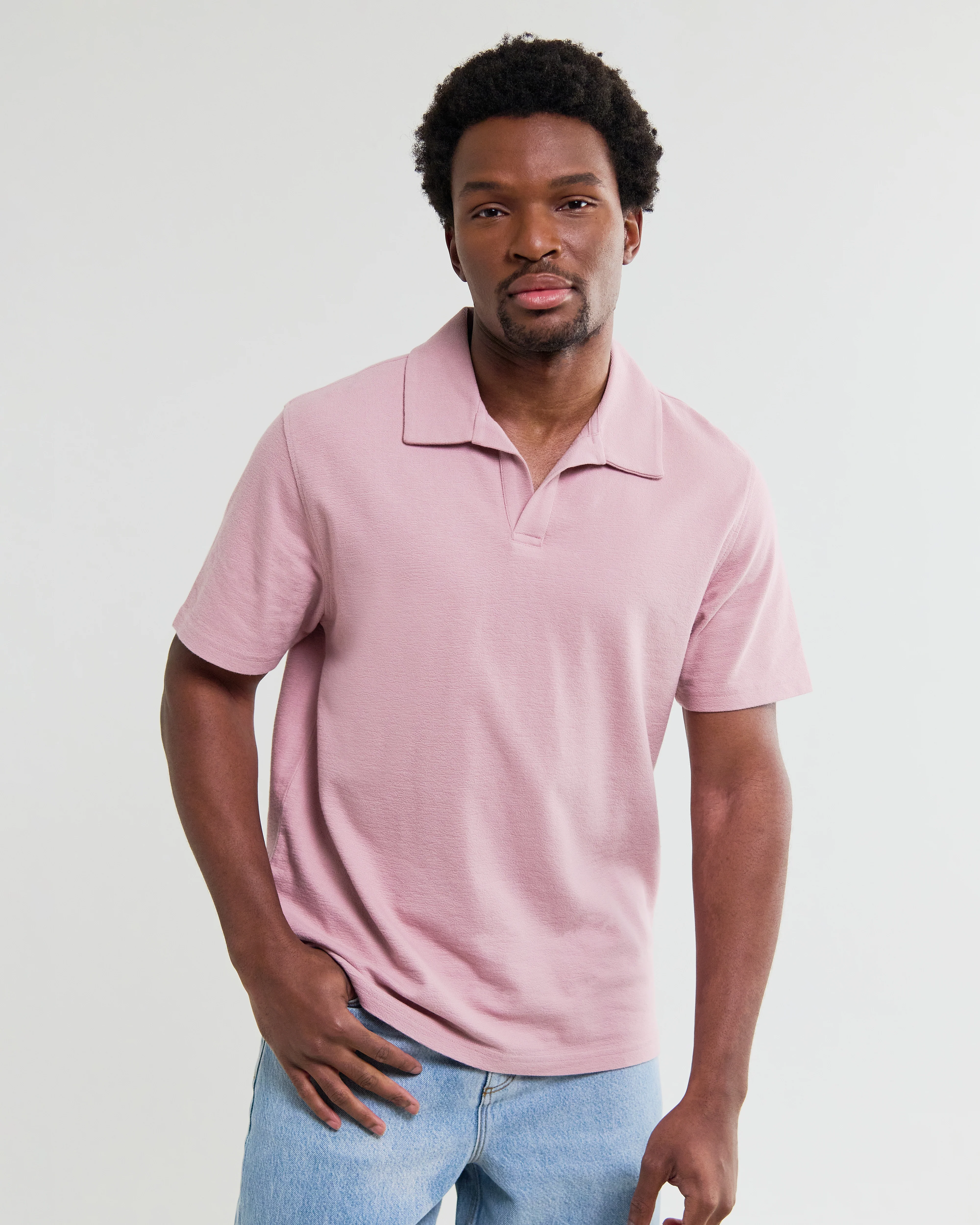Atwood - Dusty Pink Textured Organic Cotton Polo Shirt - Image 2