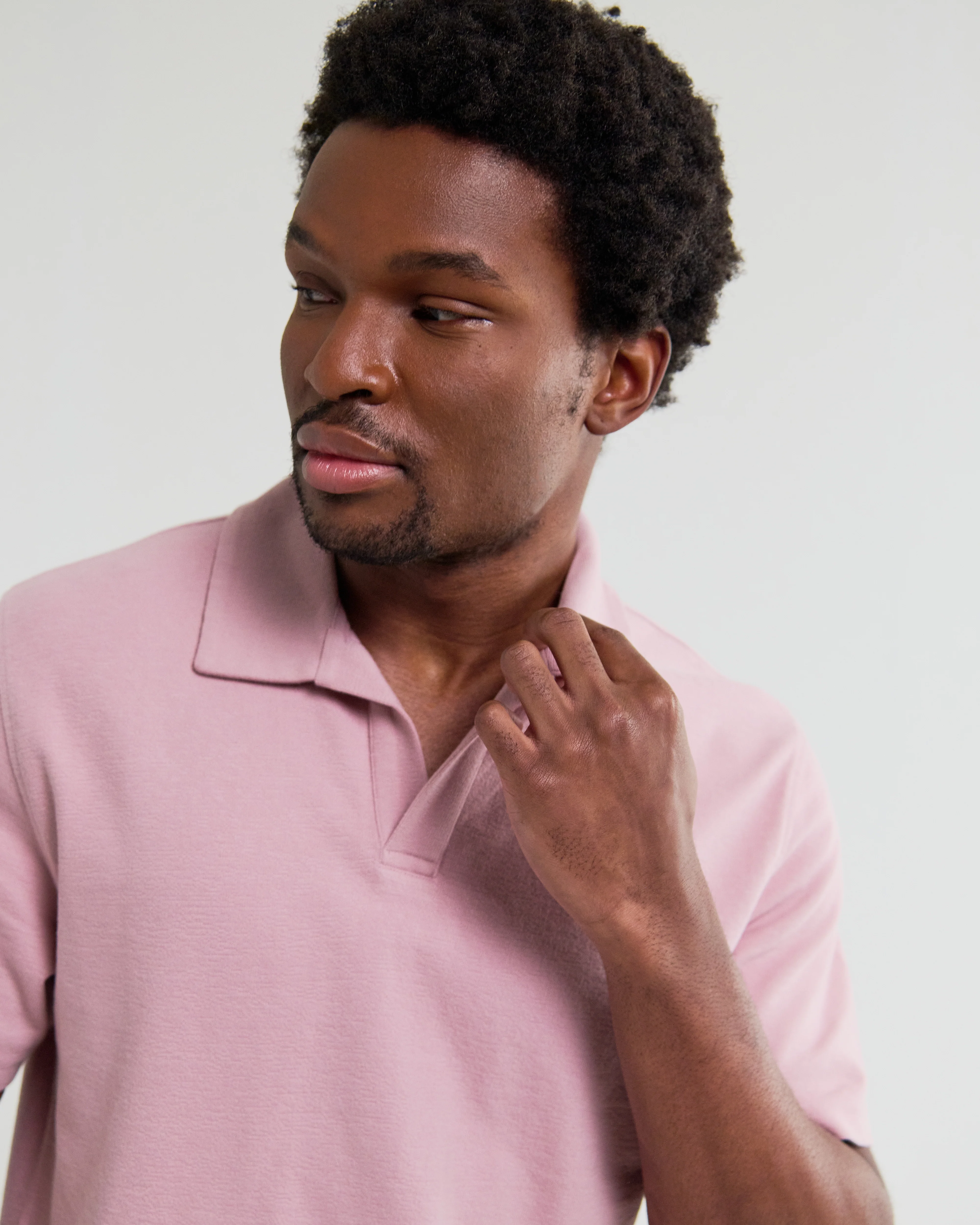 Atwood - Dusty Pink Textured Organic Cotton Polo Shirt - Image 3