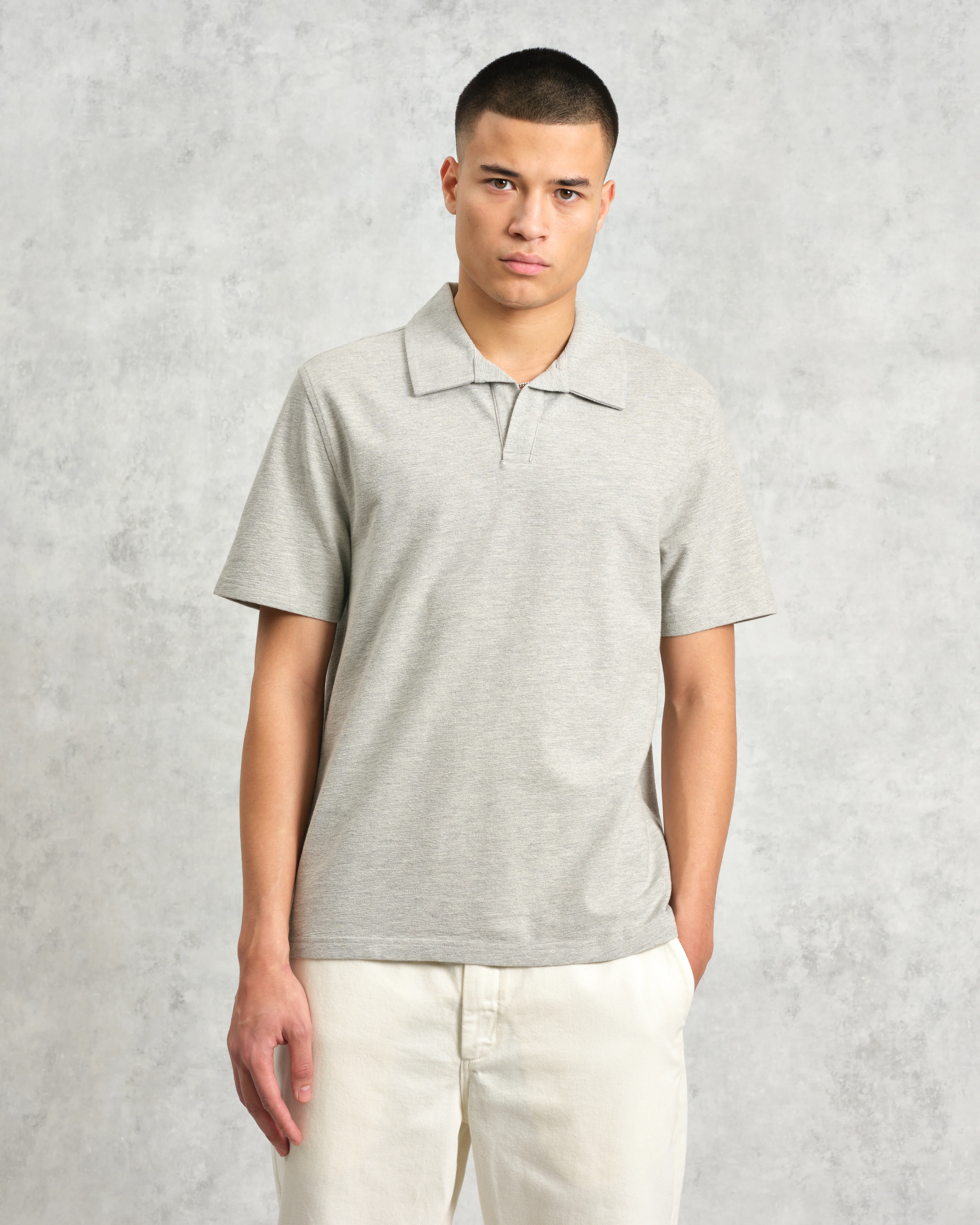 Atwood - Grey Marl Textured Organic Cotton Polo Shirt - Image 2