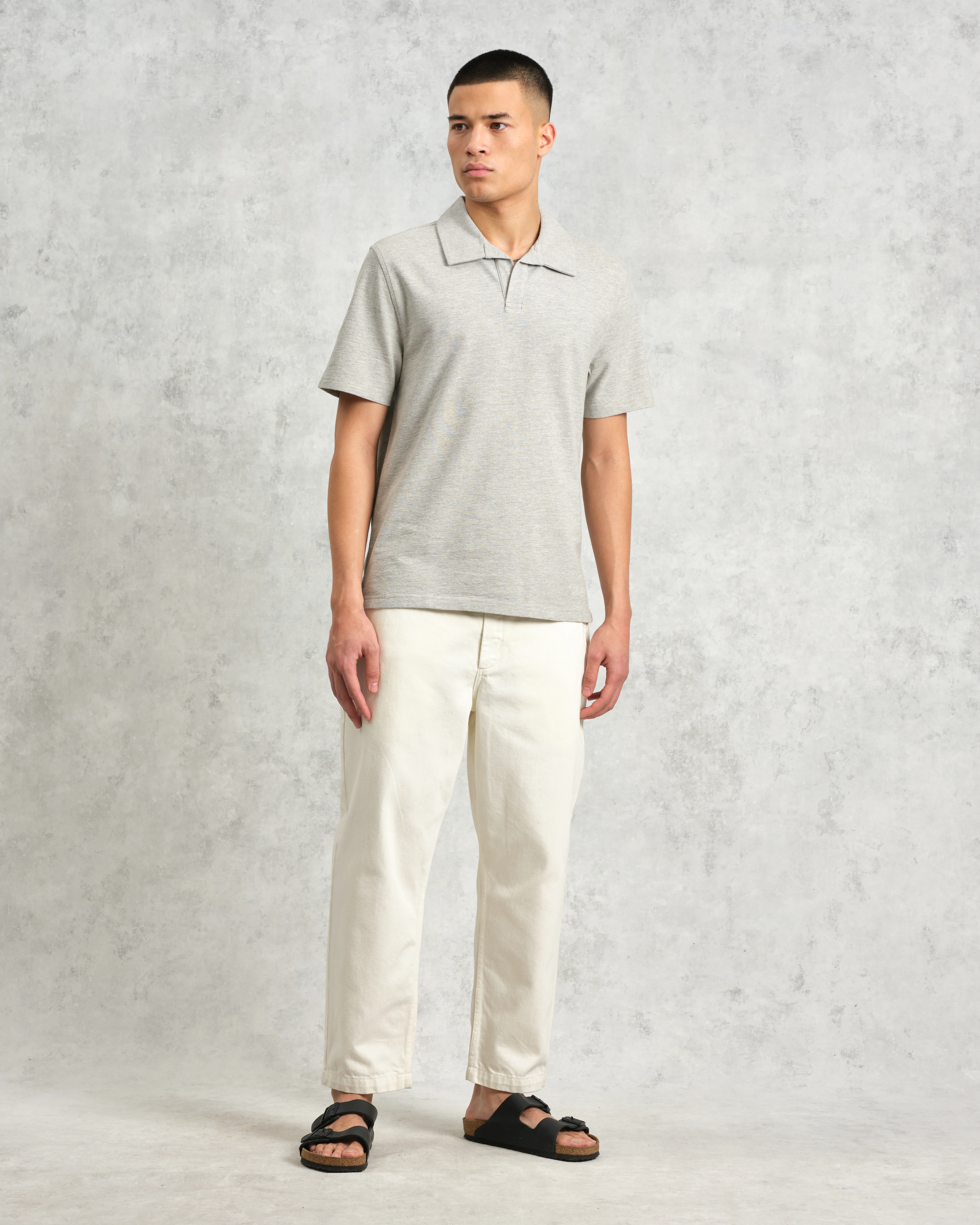 Atwood - Grey Marl Textured Organic Cotton Polo Shirt - Image 4