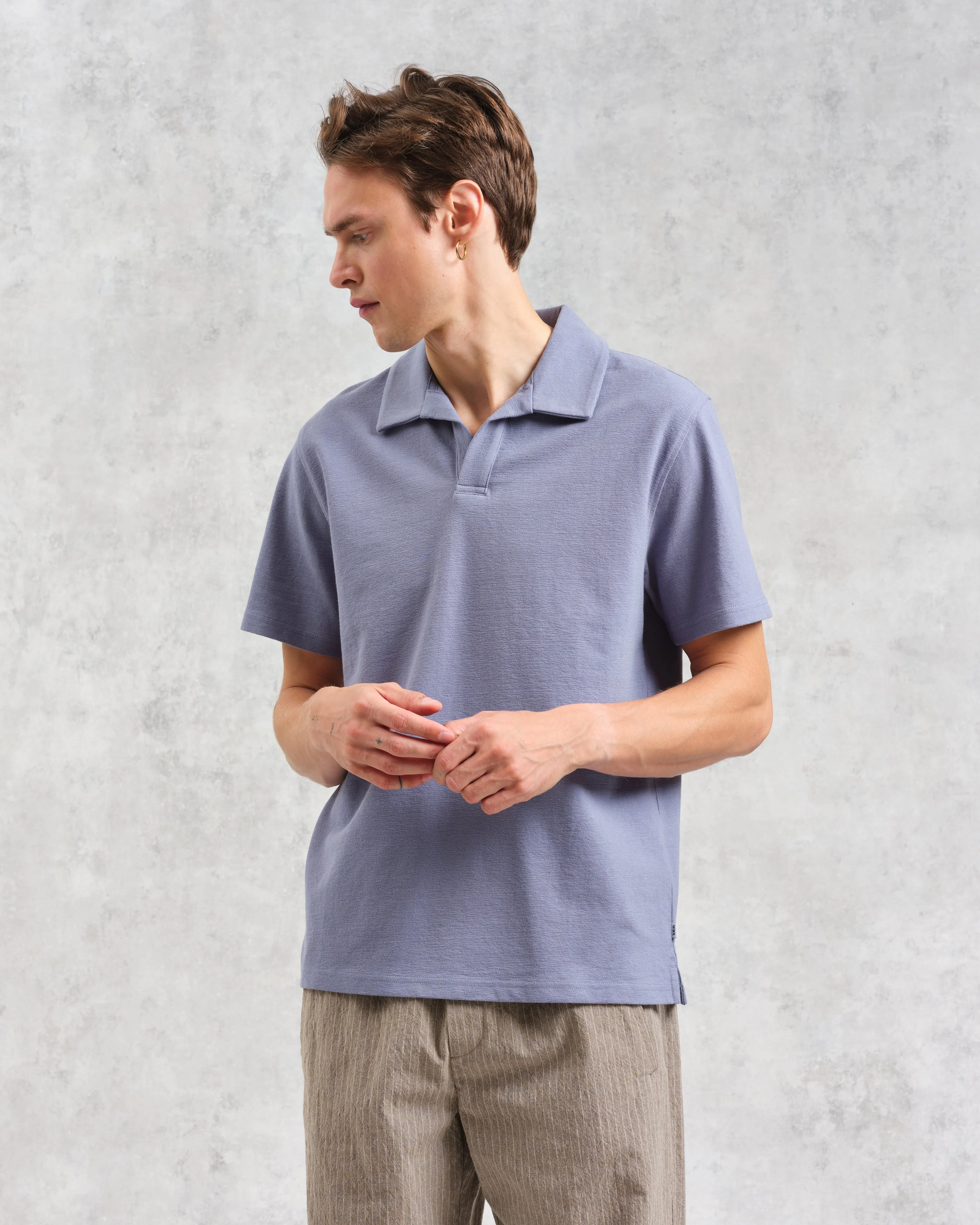 Atwood - Mid Blue Textured Organic Cotton Polo Shirt - Image 2