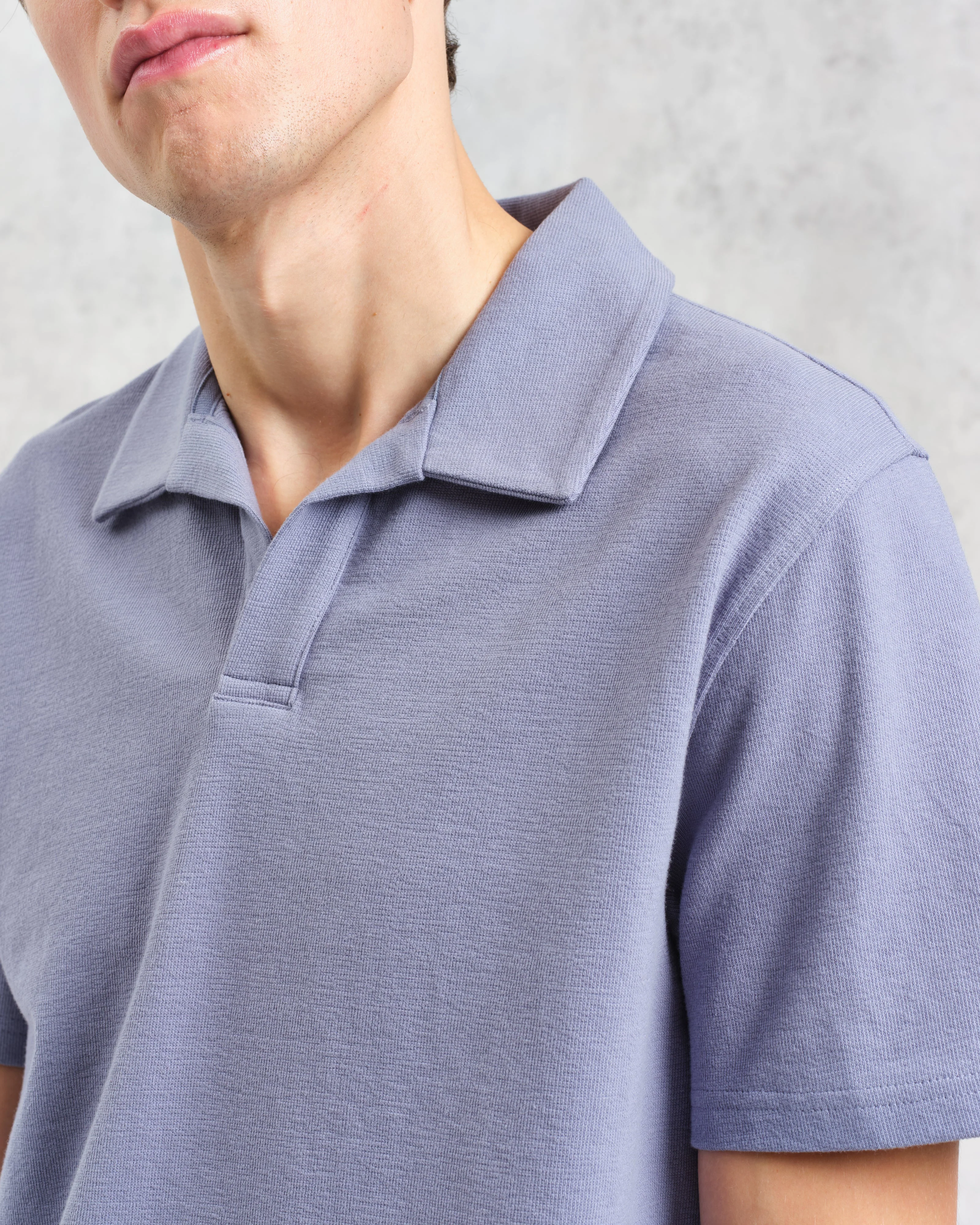 Atwood - Mid Blue Textured Organic Cotton Polo Shirt - Image 3