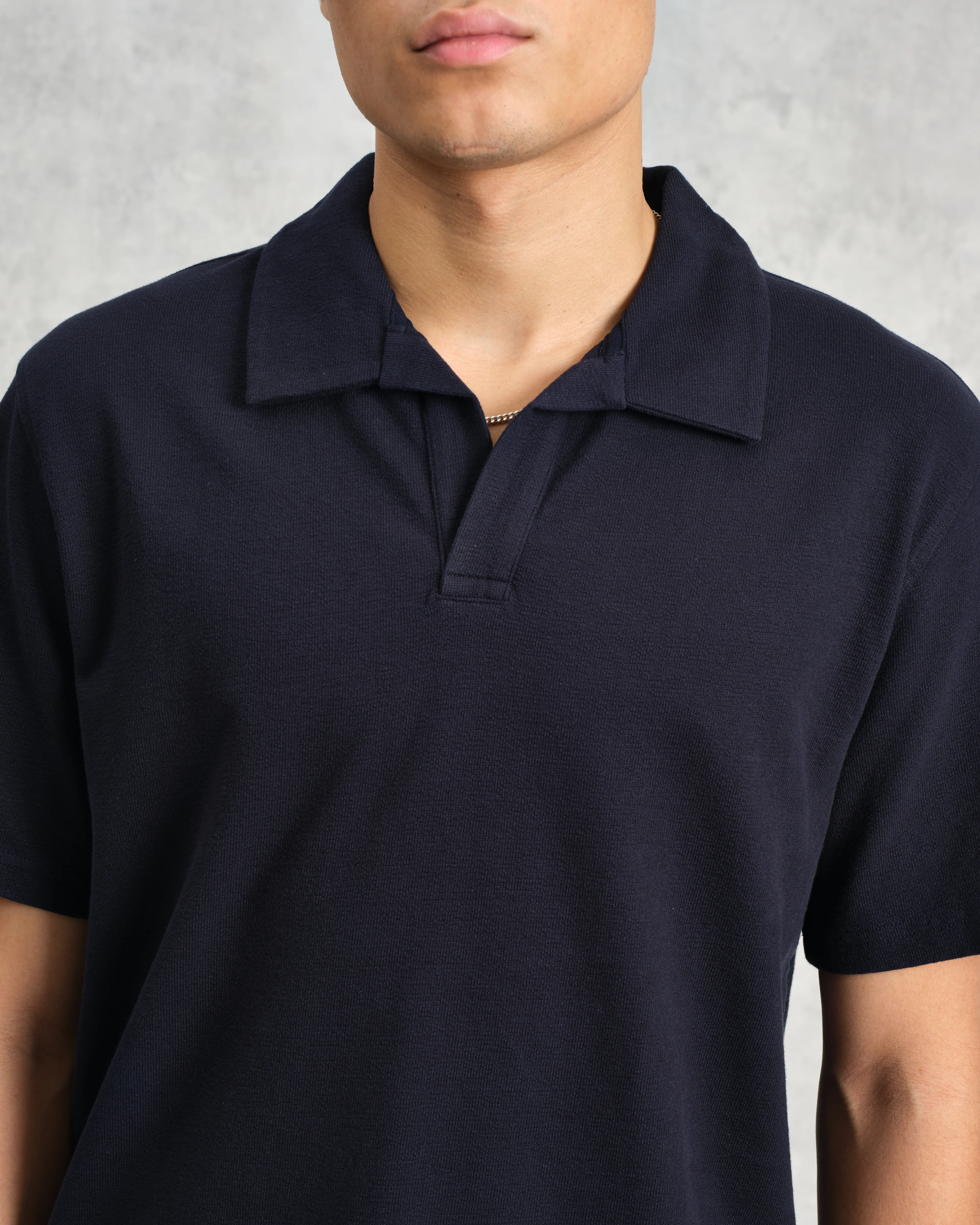 Atwood - Navy Textured Organic Cotton Polo Shirt - Image 3