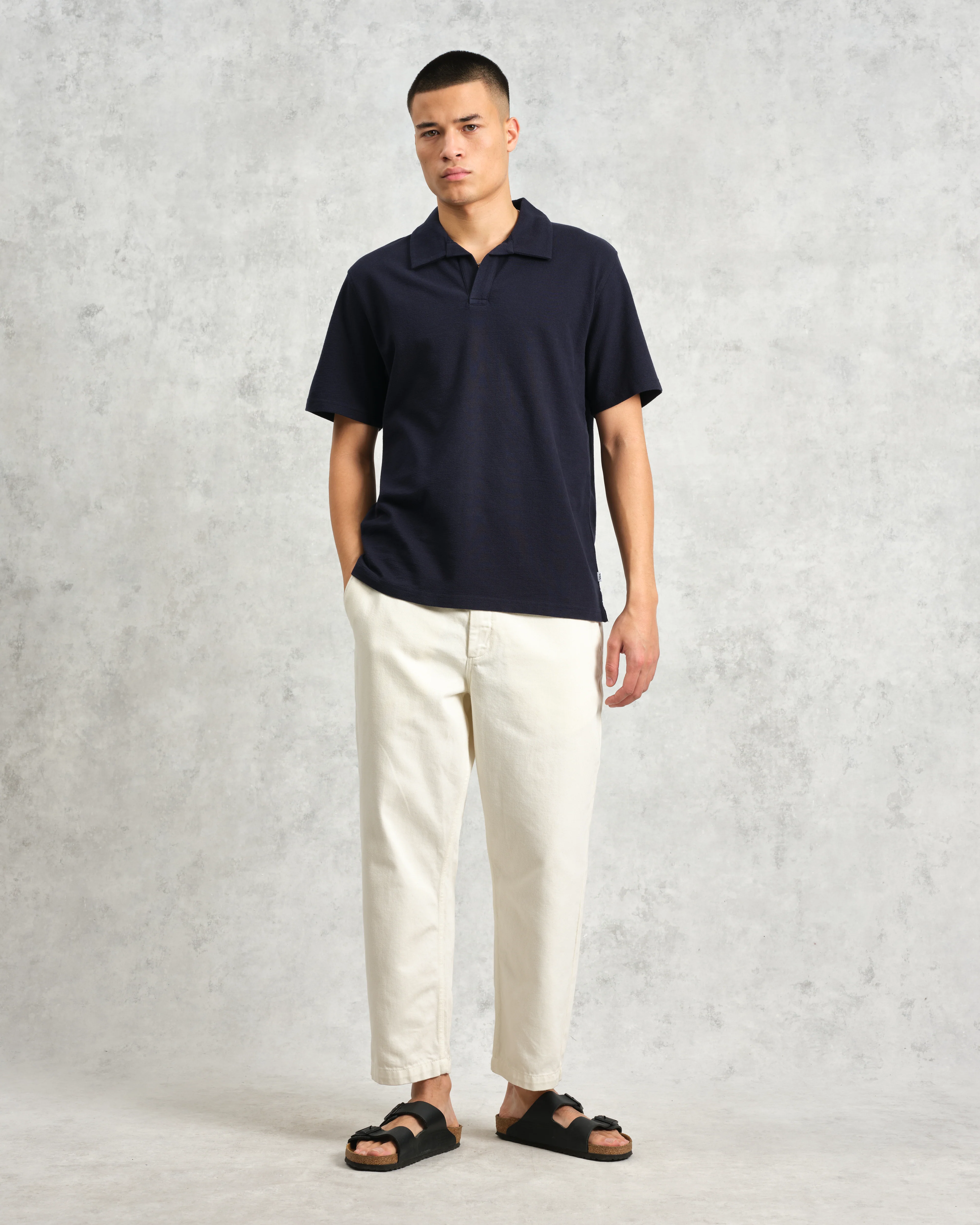 Atwood - Navy Textured Organic Cotton Polo Shirt - Image 4