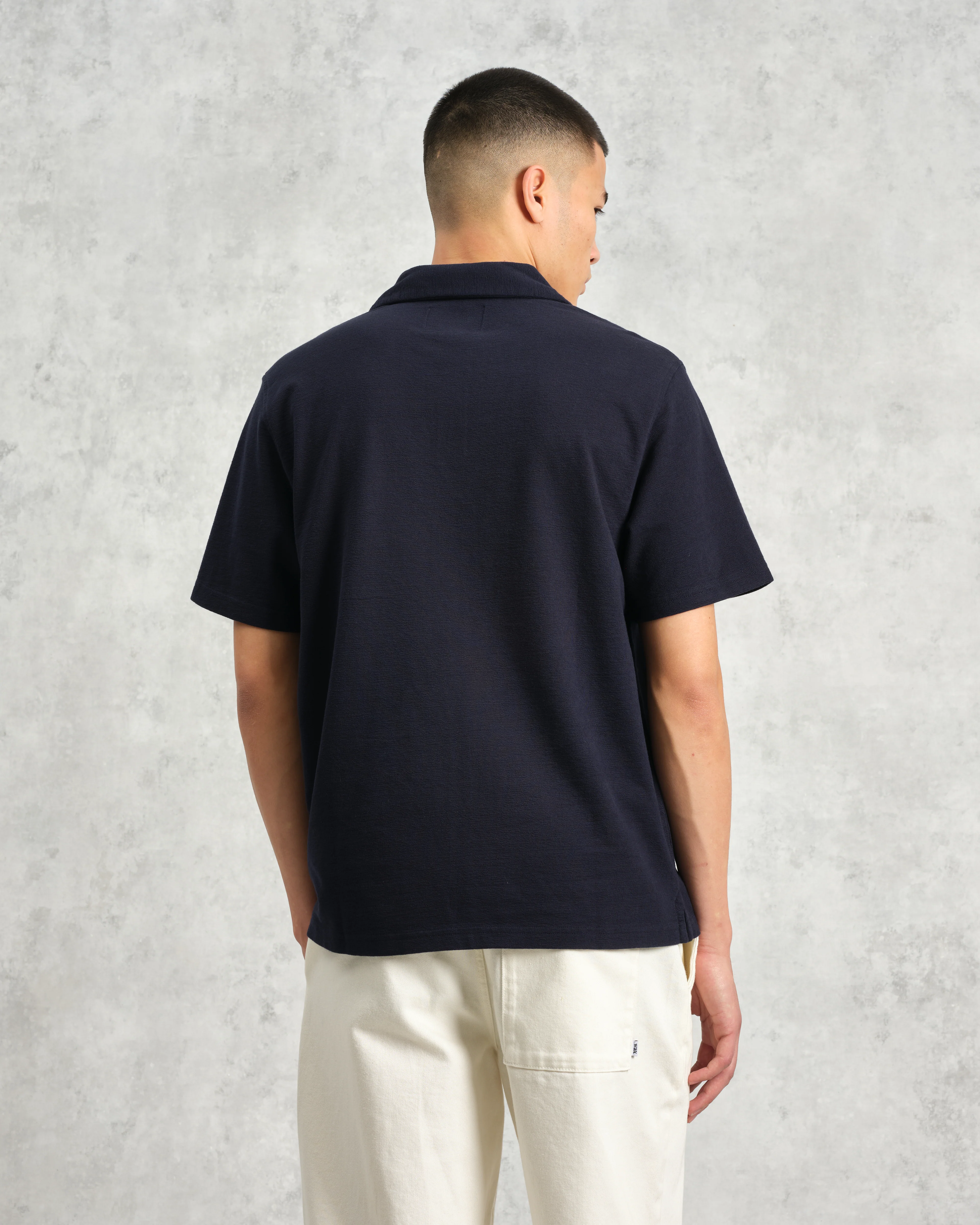 Atwood - Navy Textured Organic Cotton Polo Shirt - Image 7