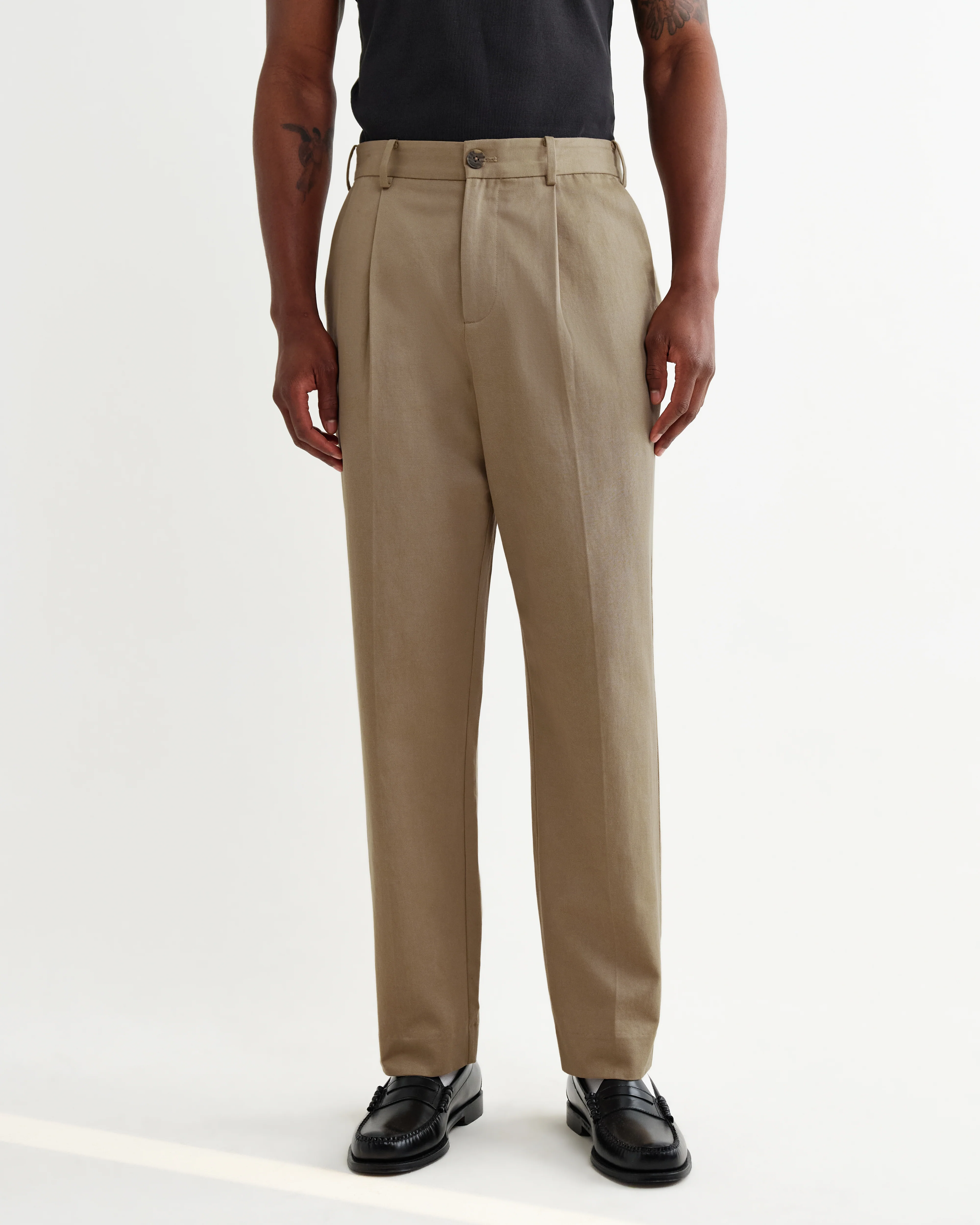 Aubyn - Beige Cotton Tencel Twill Loose Fit Trousers - Image 3