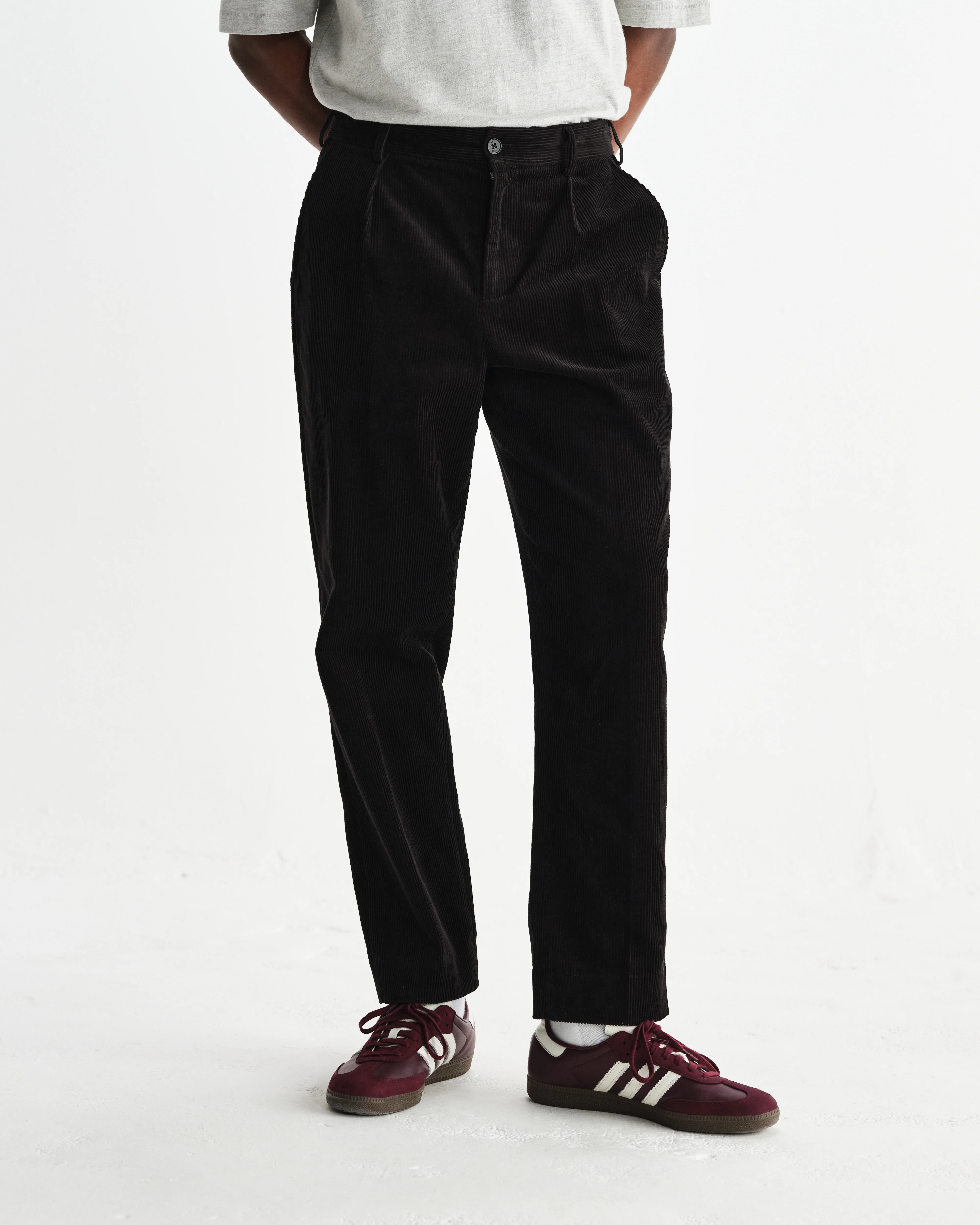 Aubyn - Black Soft Corduroy Pleated Trousers - Image 3
