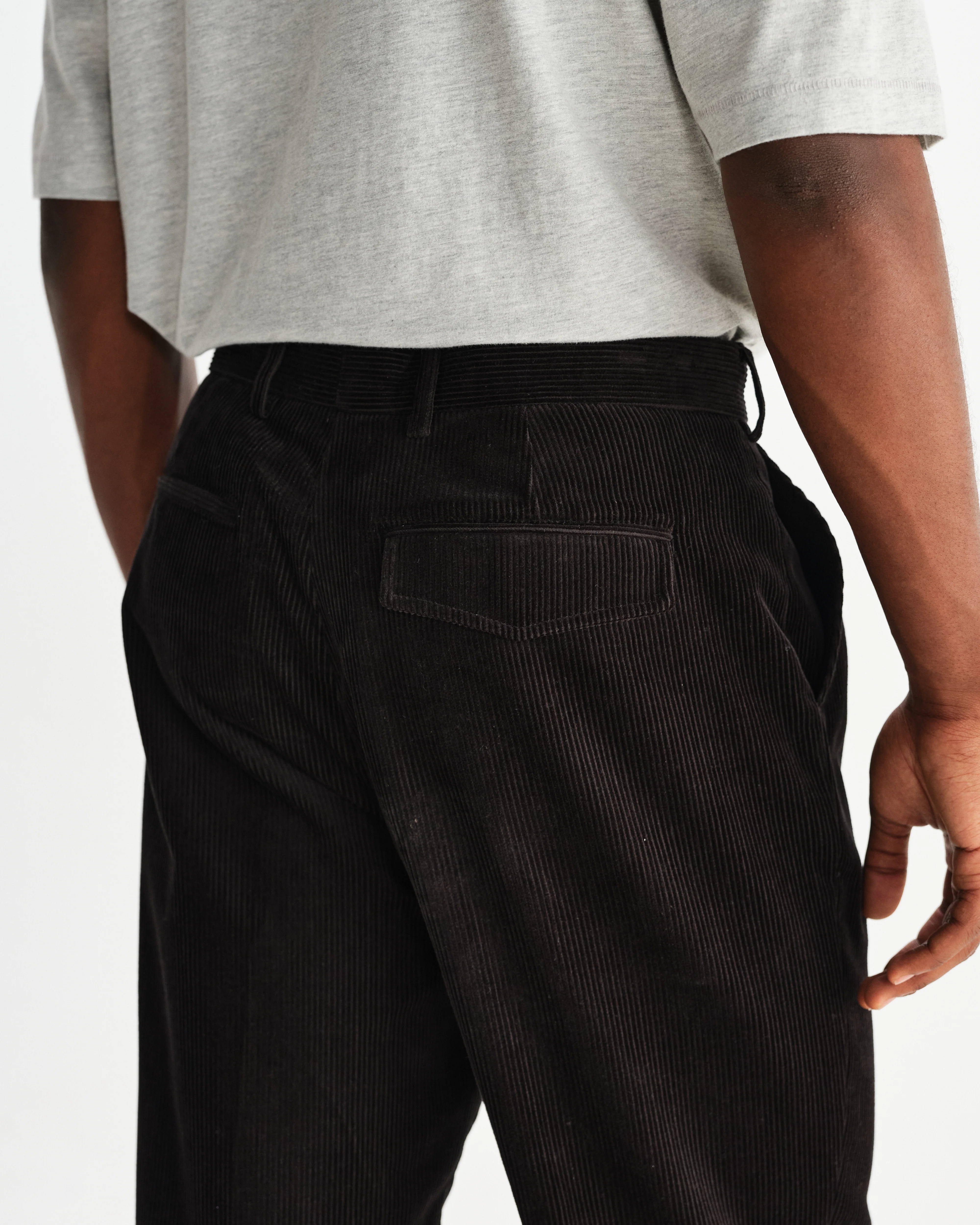 Aubyn - Black Soft Corduroy Pleated Trousers - Image 6