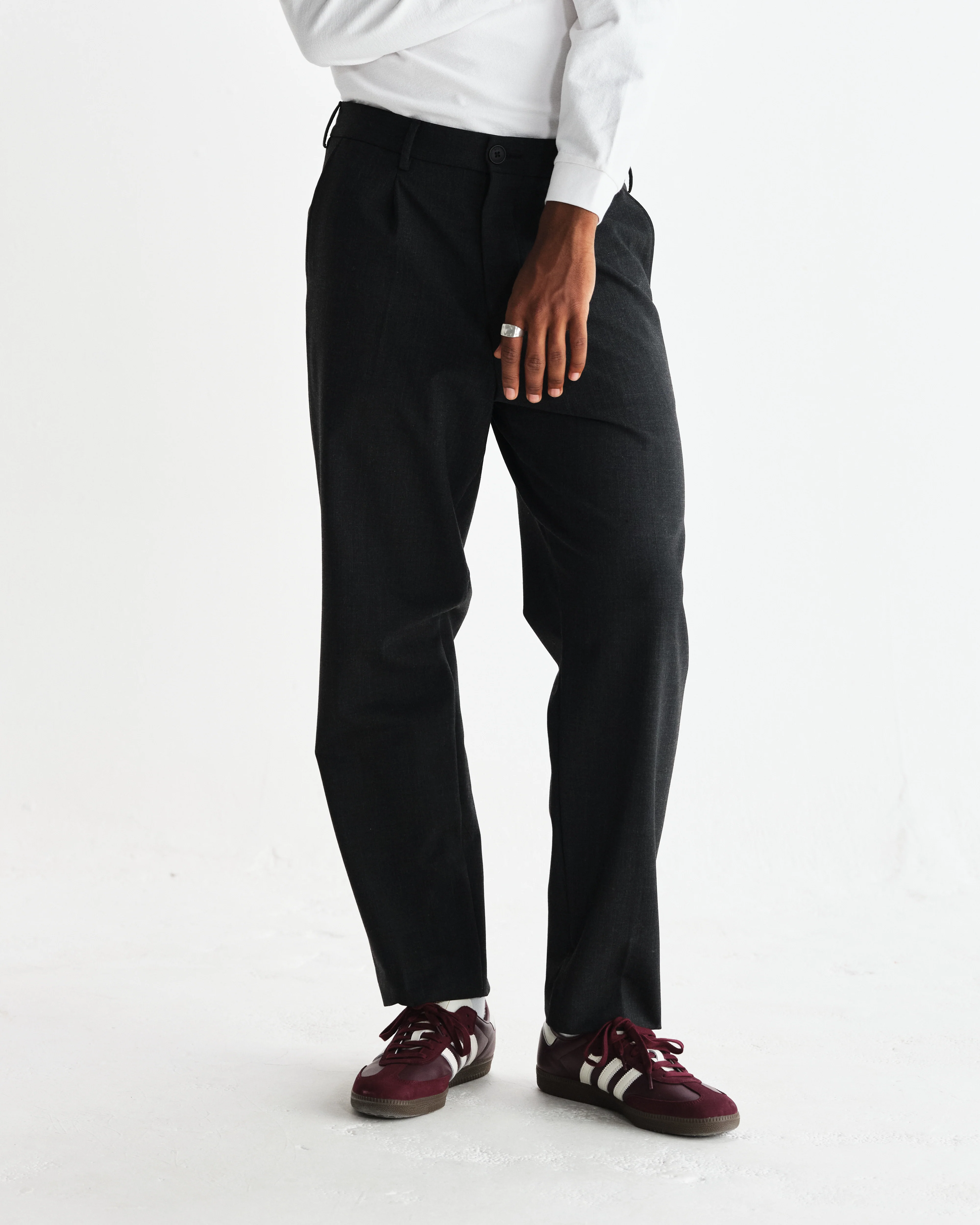 Aubyn - Charcoal Wool Blend Twill Pleated Trousers - Image 3